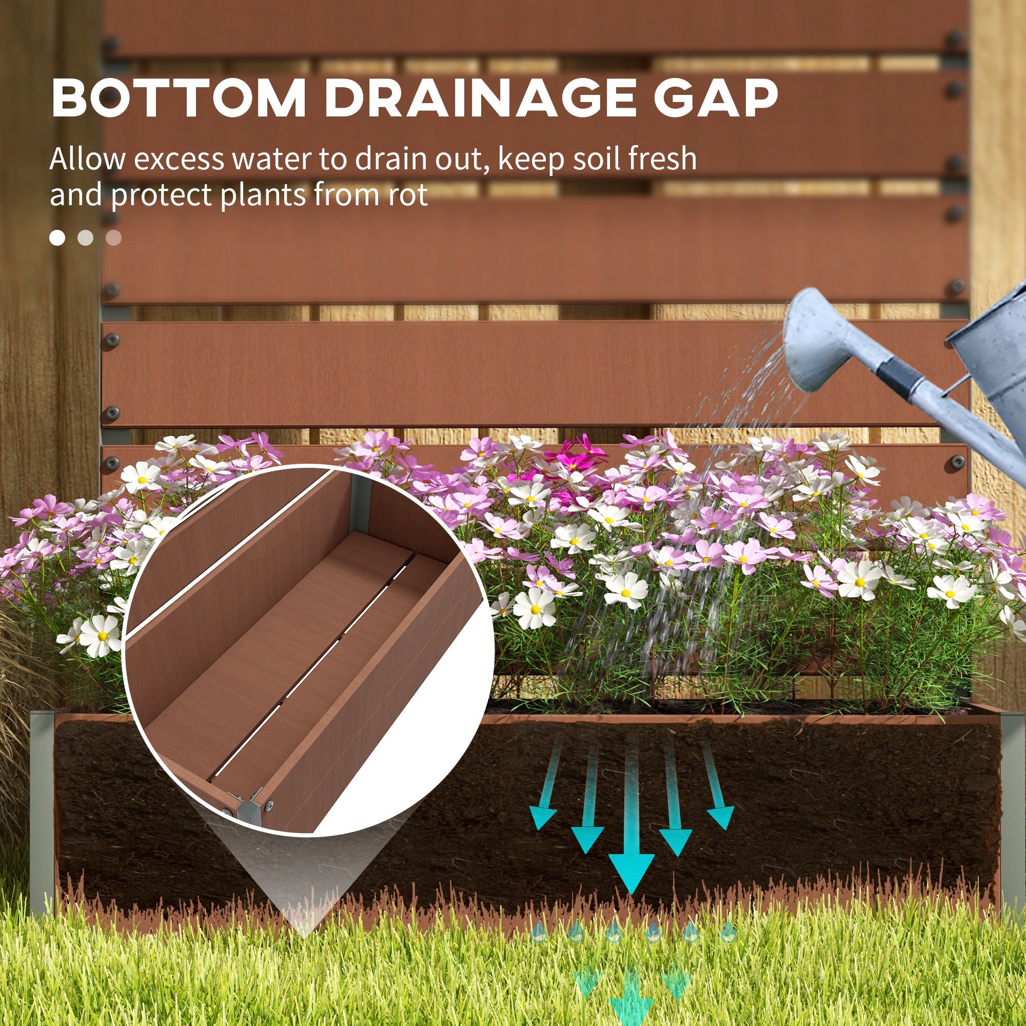 Outsunny Raised Bed for Garden, Planter with Trellis for Climbing Plants, Vines, Planter Box with Drainage Gap, Light Brown - North Peak Garden Furniture