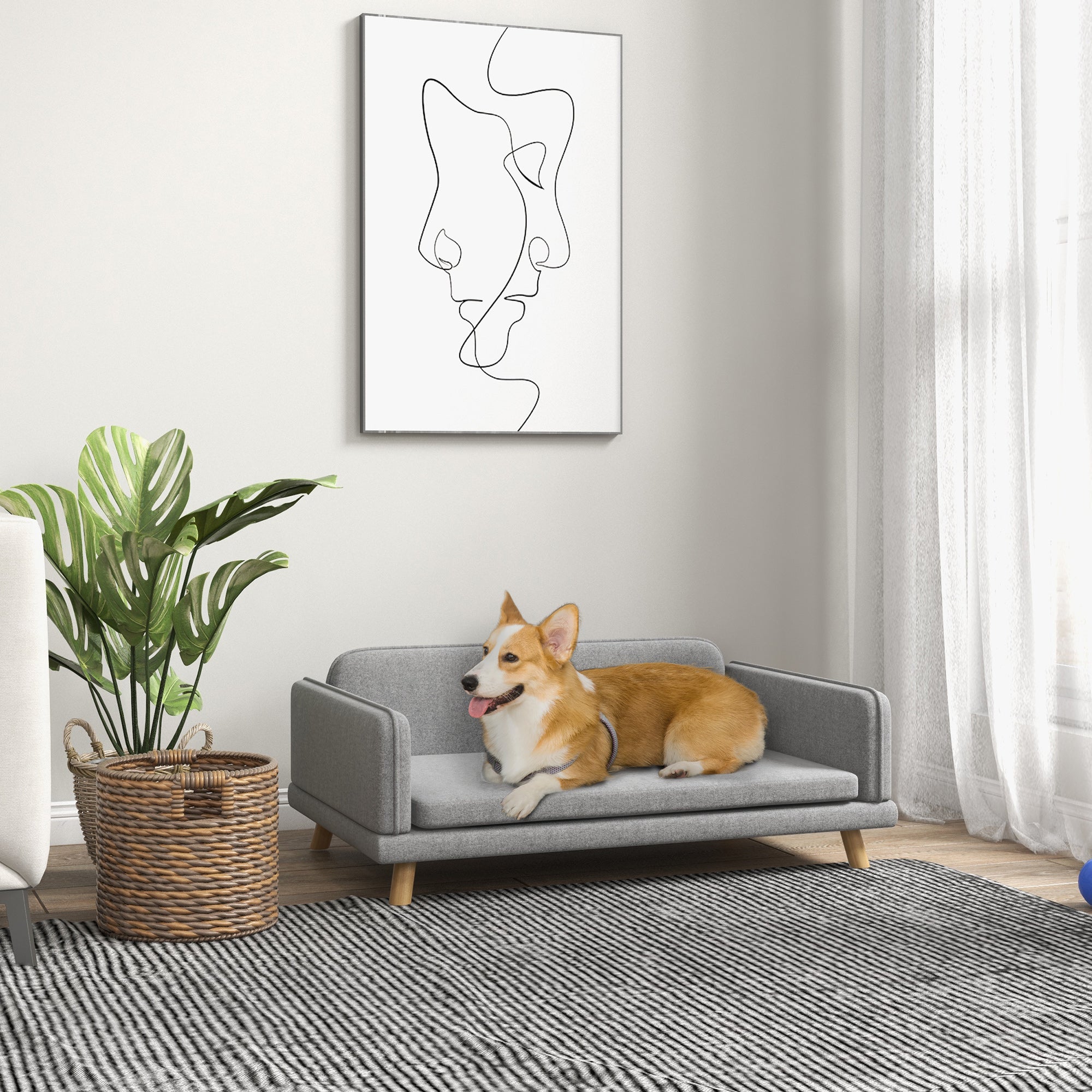 PawHut Pet Sofa for Medium Dogs, with Water-Resistant Fabric, Four Legs - Grey - North Peak Garden Furniture