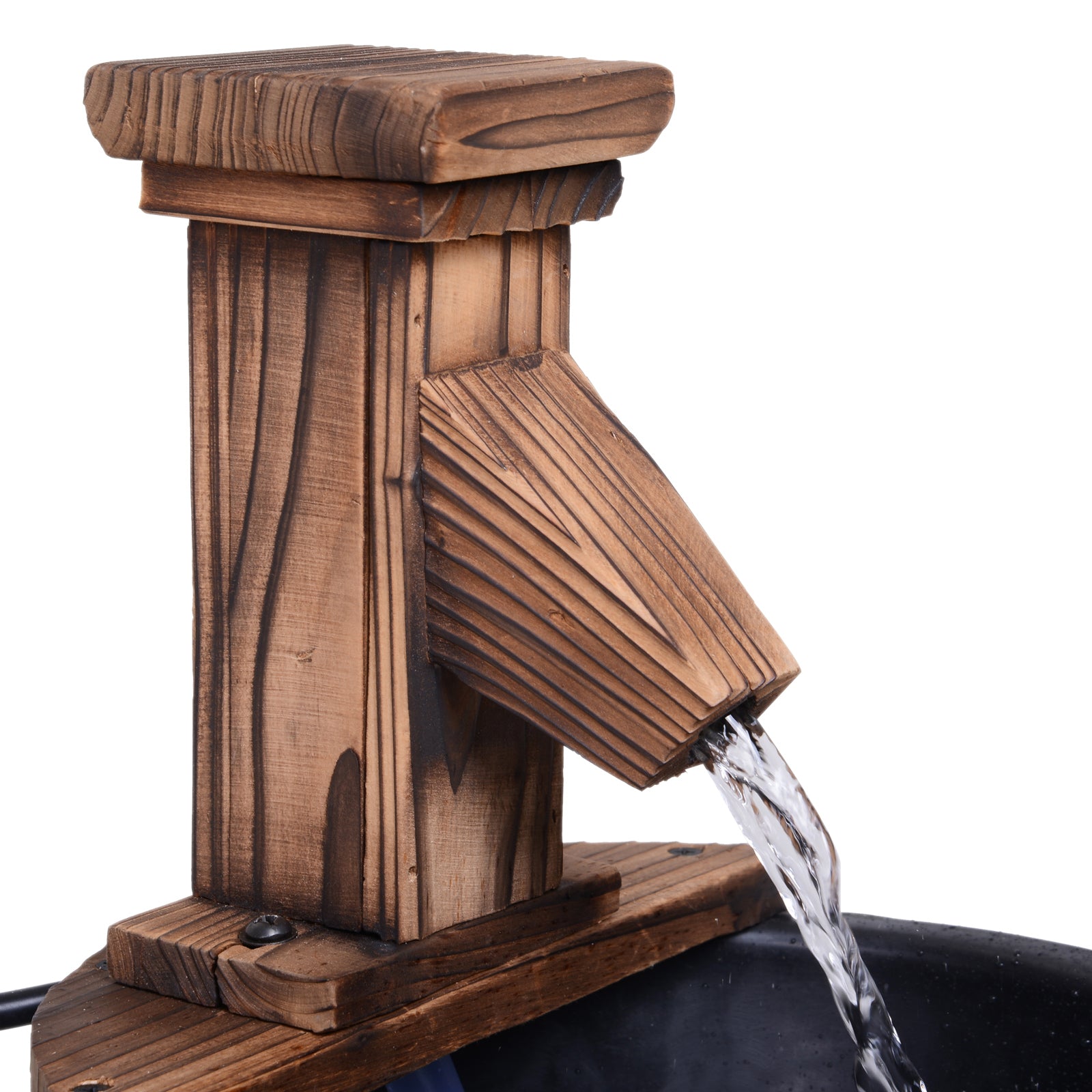 Outsunny Wood Barrel Pump Patio Water Fountain Water Feature Electric Garden