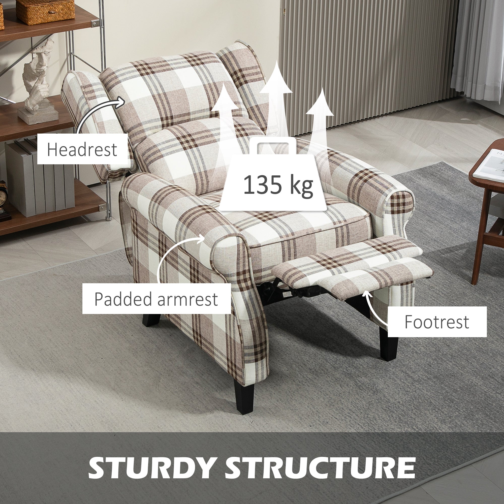 HOMCOM 160° Reclining Armchair, with Footrest - Brown - North Peak Garden Furniture
