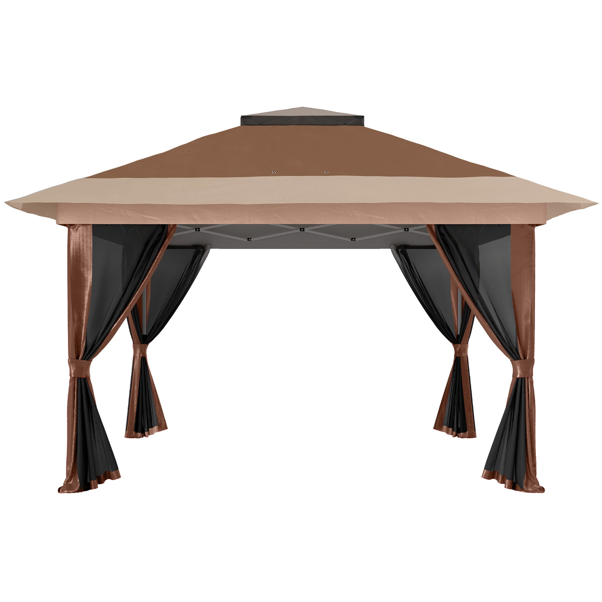 Outsunny 3.6 x 3.6m Pop-Up Gazebo, with Accessories - Brown - North Peak Garden Furniture
