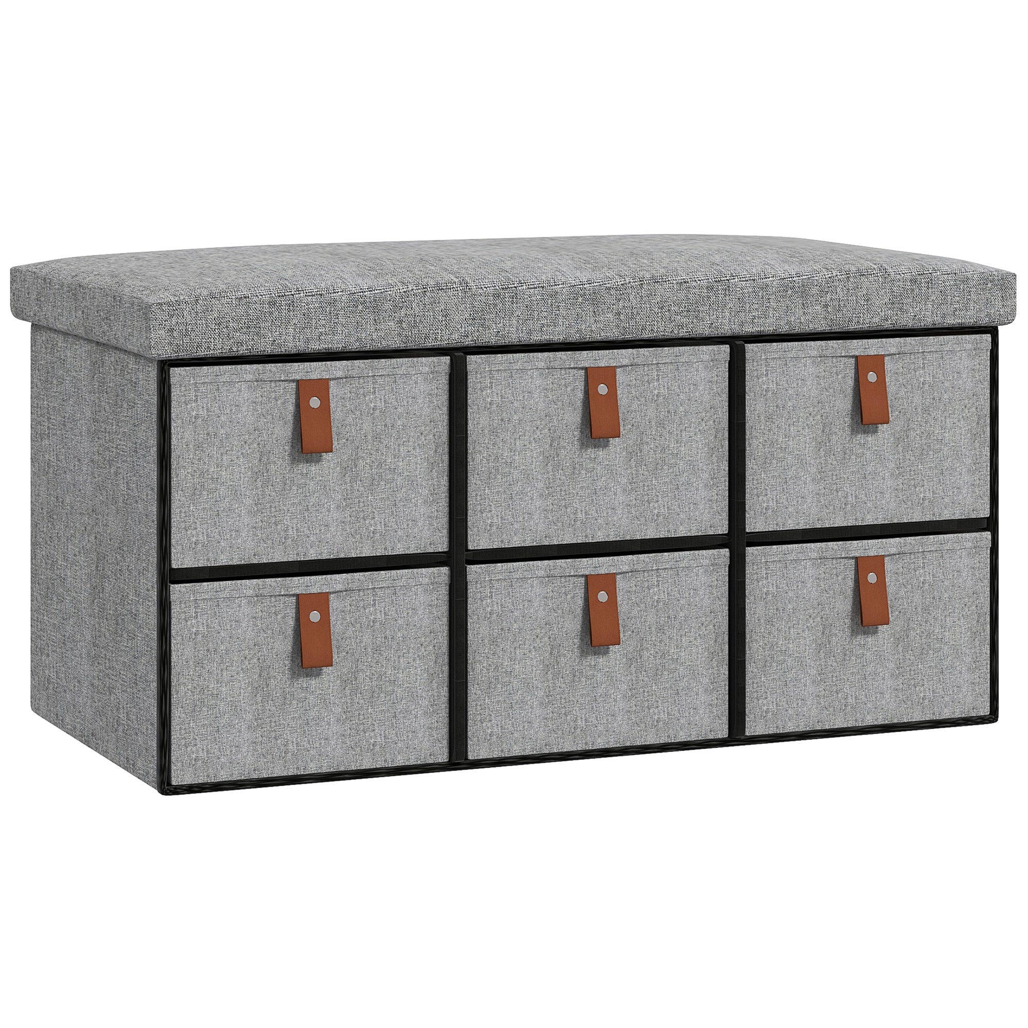 HOMCOM Shoe Bench with Seat, Shoe Storage Bench with Cushion and 6 Fabric Drawers for Entryway, Hallway, Living Room, Bedroom, Light Grey - North Peak Garden Furniture