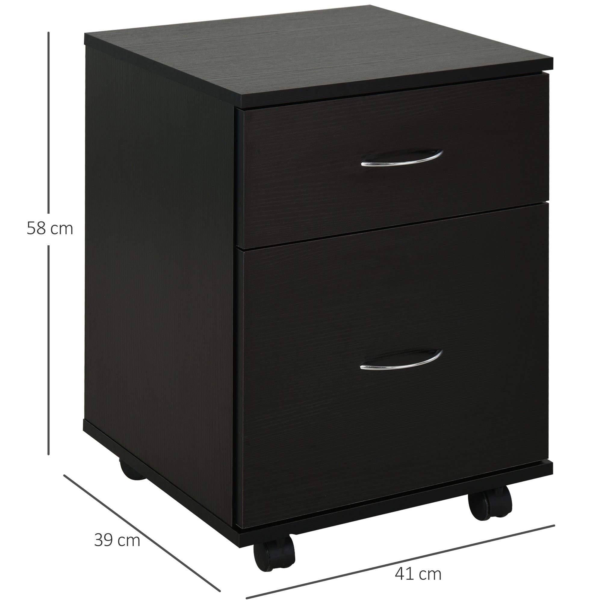 HOMCOM Two Drawer Filing Cabinet with Wheels- Black Wood Grain - North Peak Garden Furniture