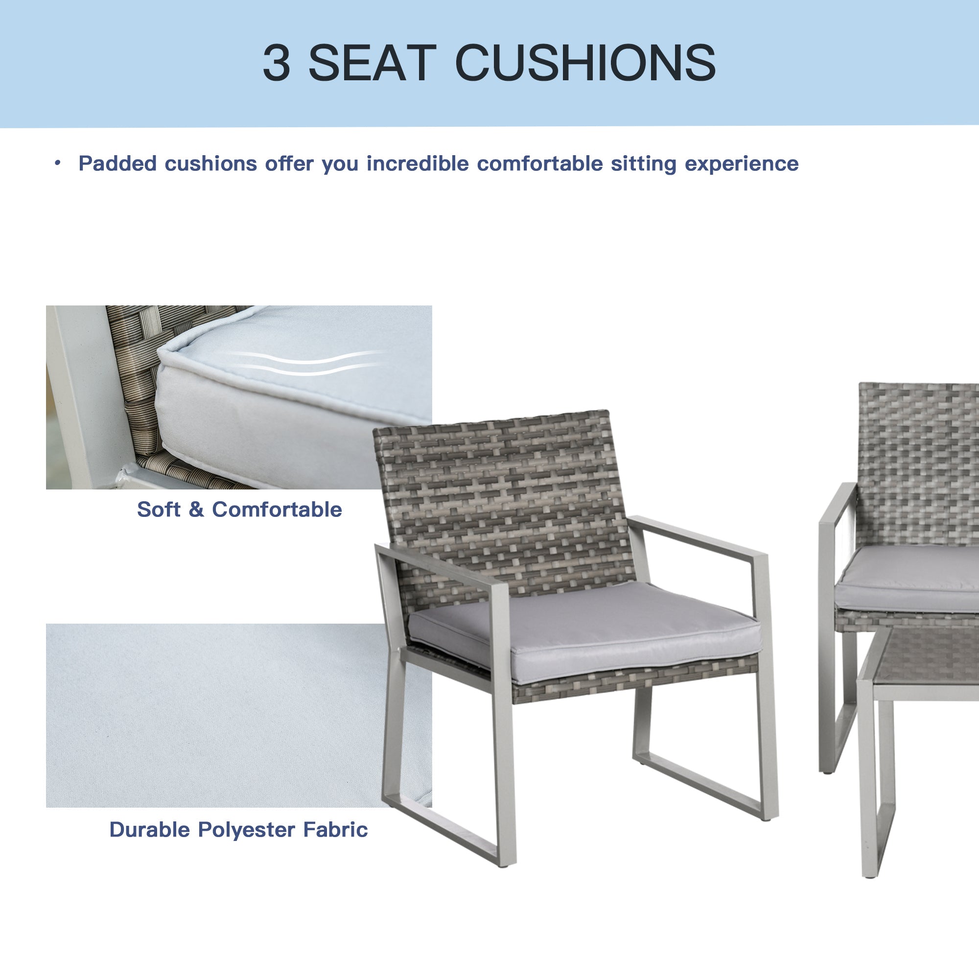 Outsunny 4PC Rattan Garden Furniture Set 2 Single Sofa Arm Chairs 1 Bench with Cushions & Coffee Table Patio Backyard Wicker Weave - North Peak Garden Furniture