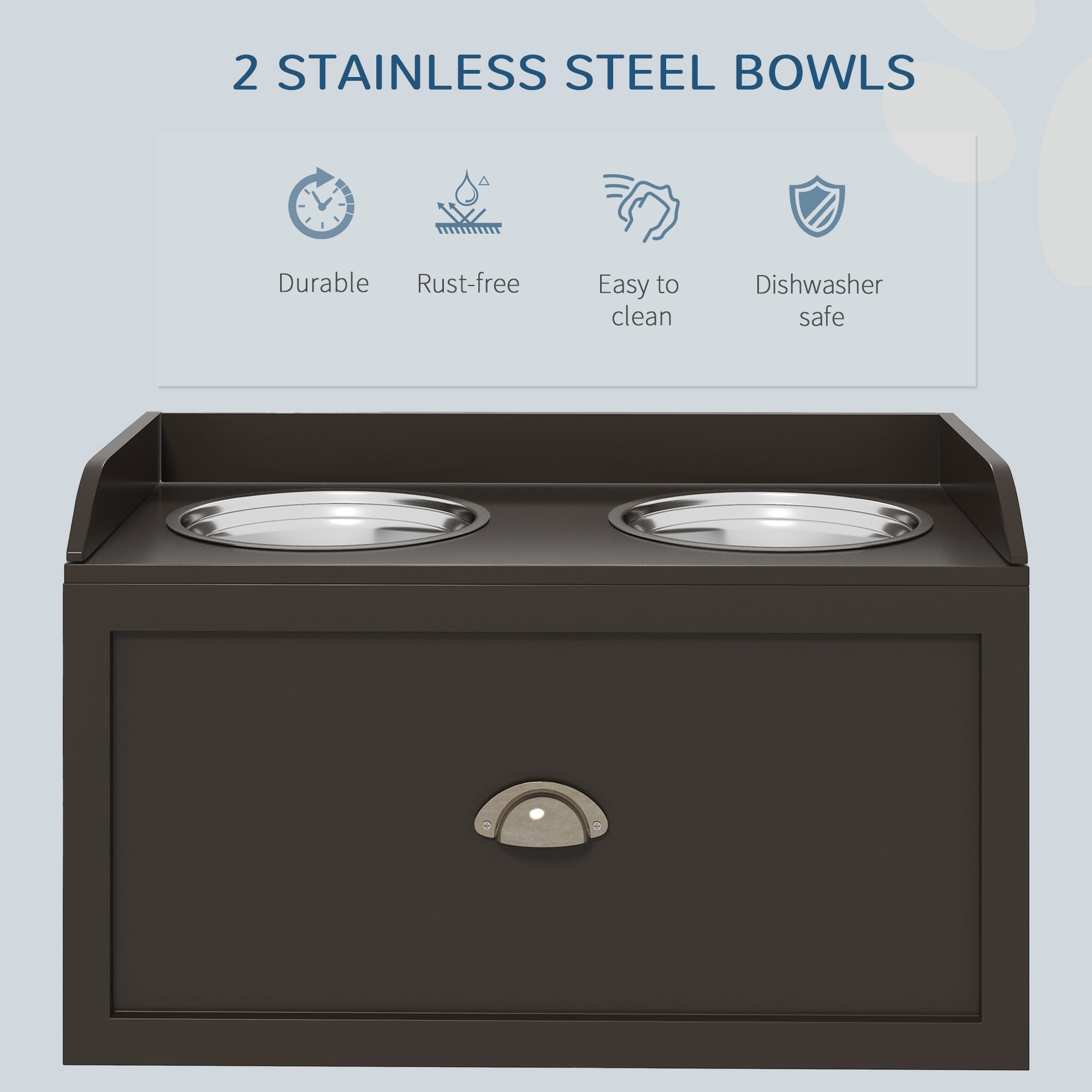 PawHut Stainless Steel Raised Dog Bowls, with 21L Storage Drawer for Large Dogs - Brown - North Peak Garden Furniture