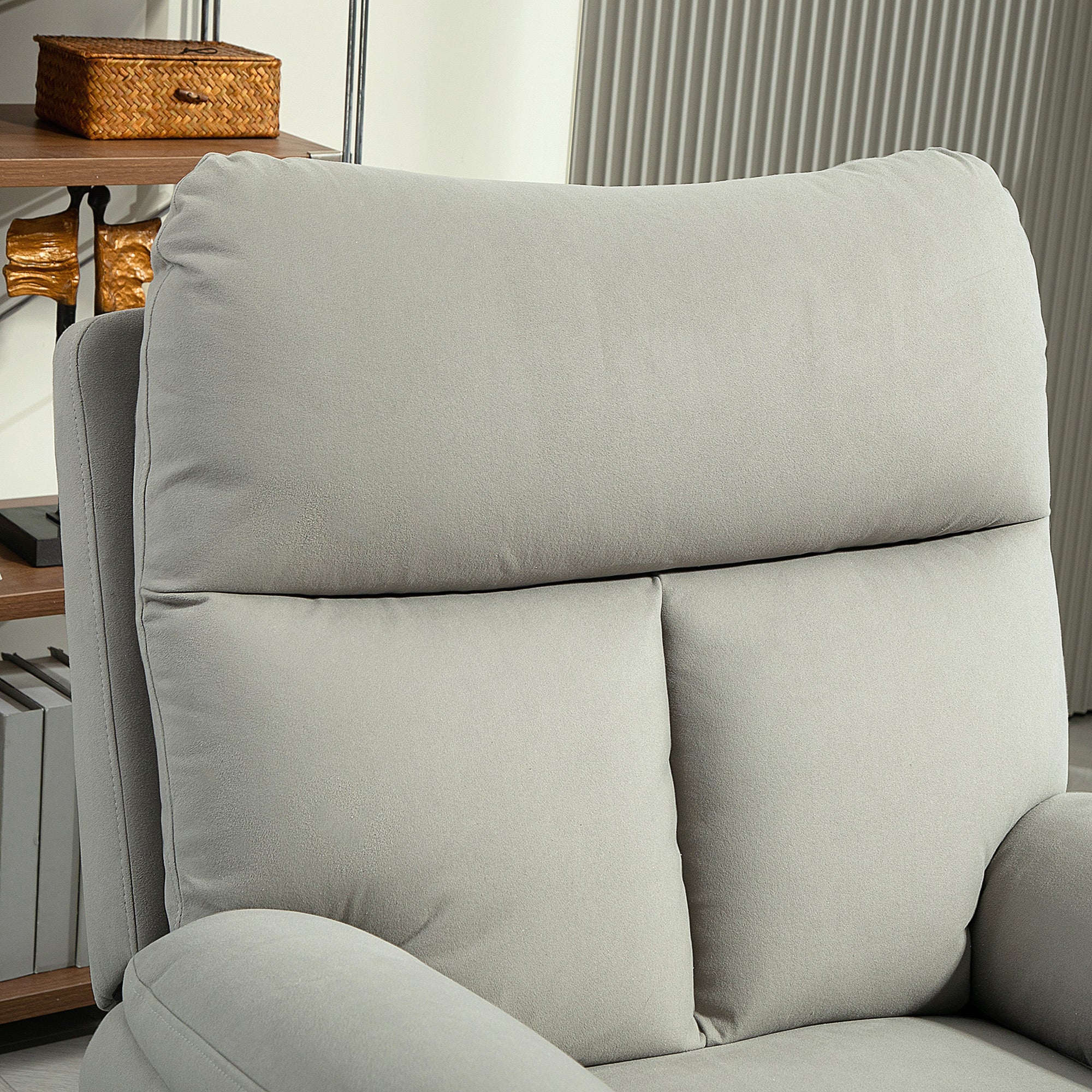 HOMCOM 140° Manual Reclining Armchair, with Footrest - Grey - North Peak Garden Furniture