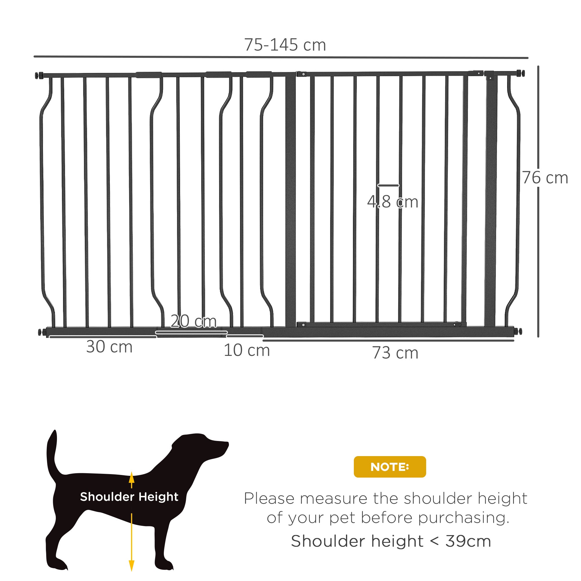 PawHut Extra Wide Dog Safety Gate, with Door Pressure, for Doorways, Hallways, Staircases - Black - North Peak Garden Furniture