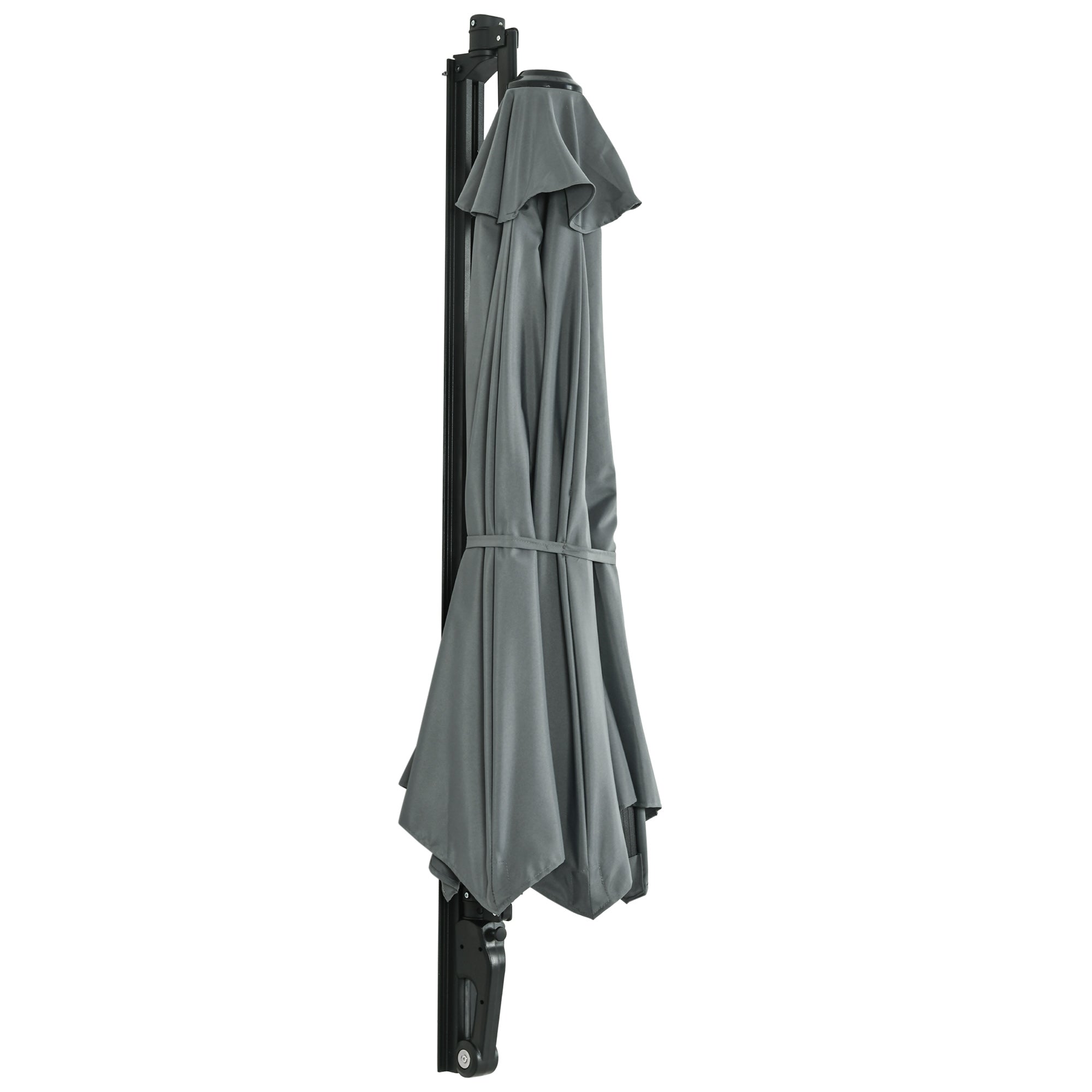 Outsunny 2.5m Wall Mounted Parasol, Hand to Push Outdoor Patio Umbrella with 180 Degree Rotatable Canopy for Porch, Deck, Garden, 250 cm, Grey - North Peak Garden Furniture