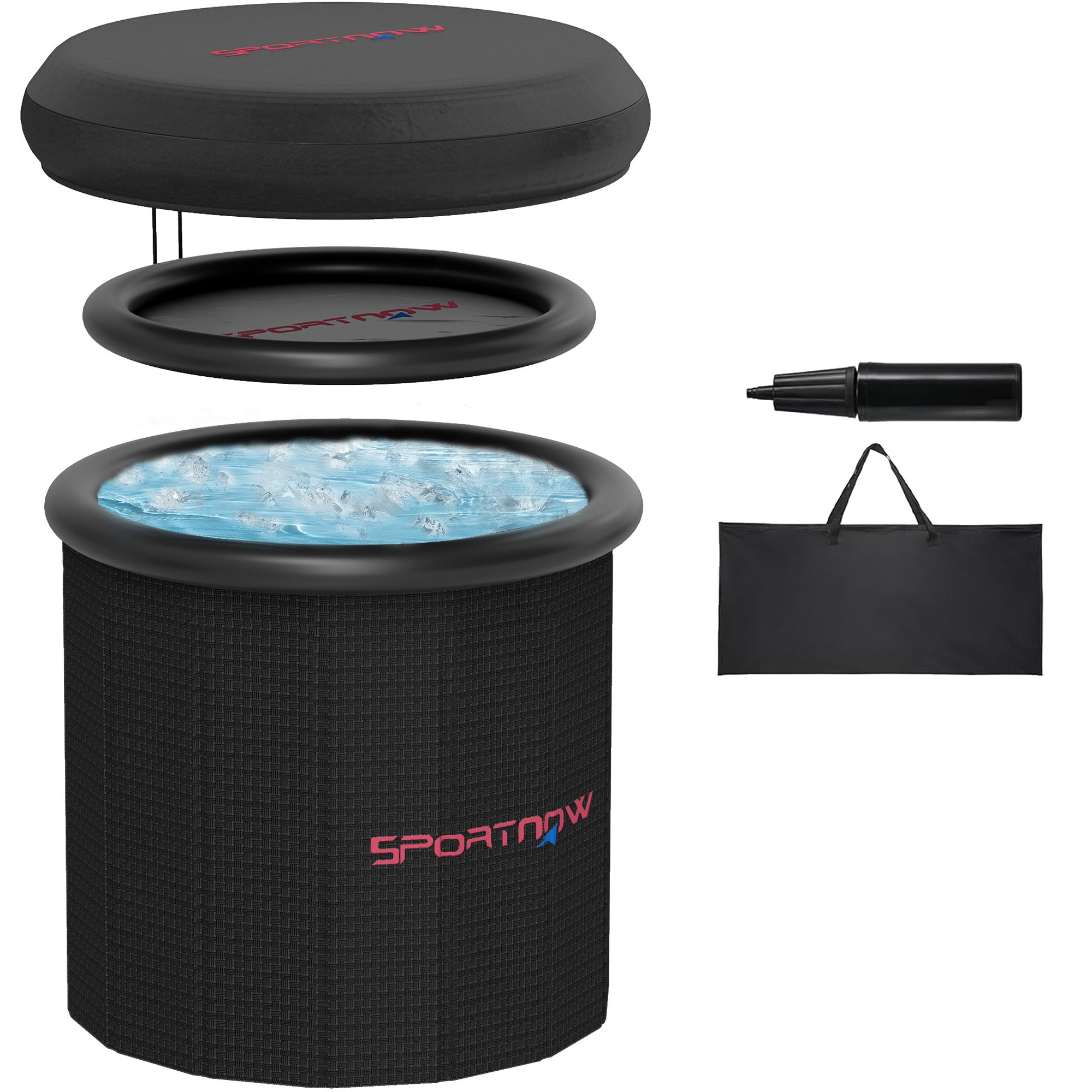 SPORTNOW Ice Bath Tub Outdoor, 300L Portable Cold Water Therapy Tub, Recovery Cold Plunge Pool with Lid, Cover and Carry Bag for Athletes, Black - North Peak Garden Furniture