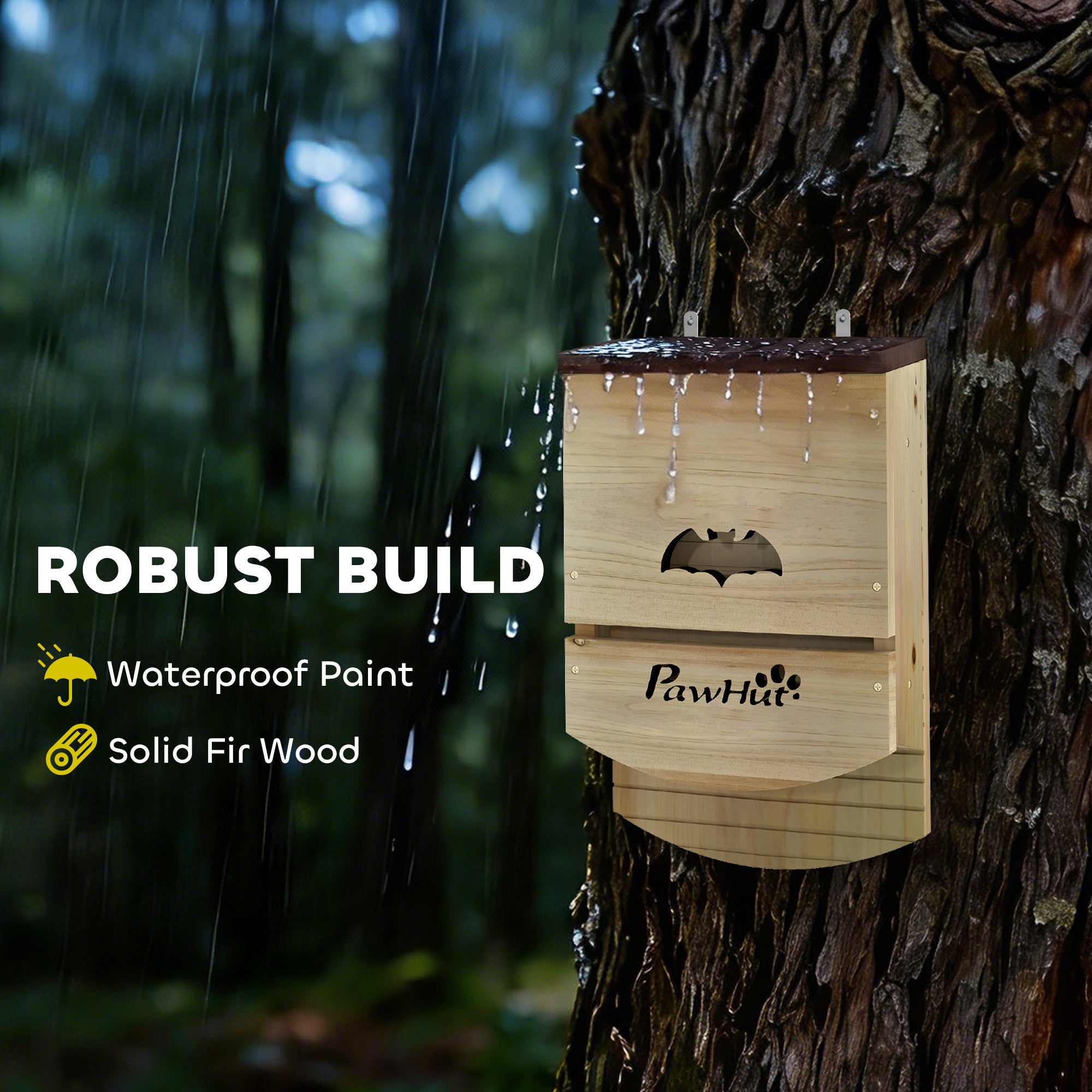 PawHut Bat Boxes, Pack of 3 Wooden Bat Houses for Outdoor, Garden, Farm, Easy to Hang, 23 x 9.5 x 36.5 cm, Natural