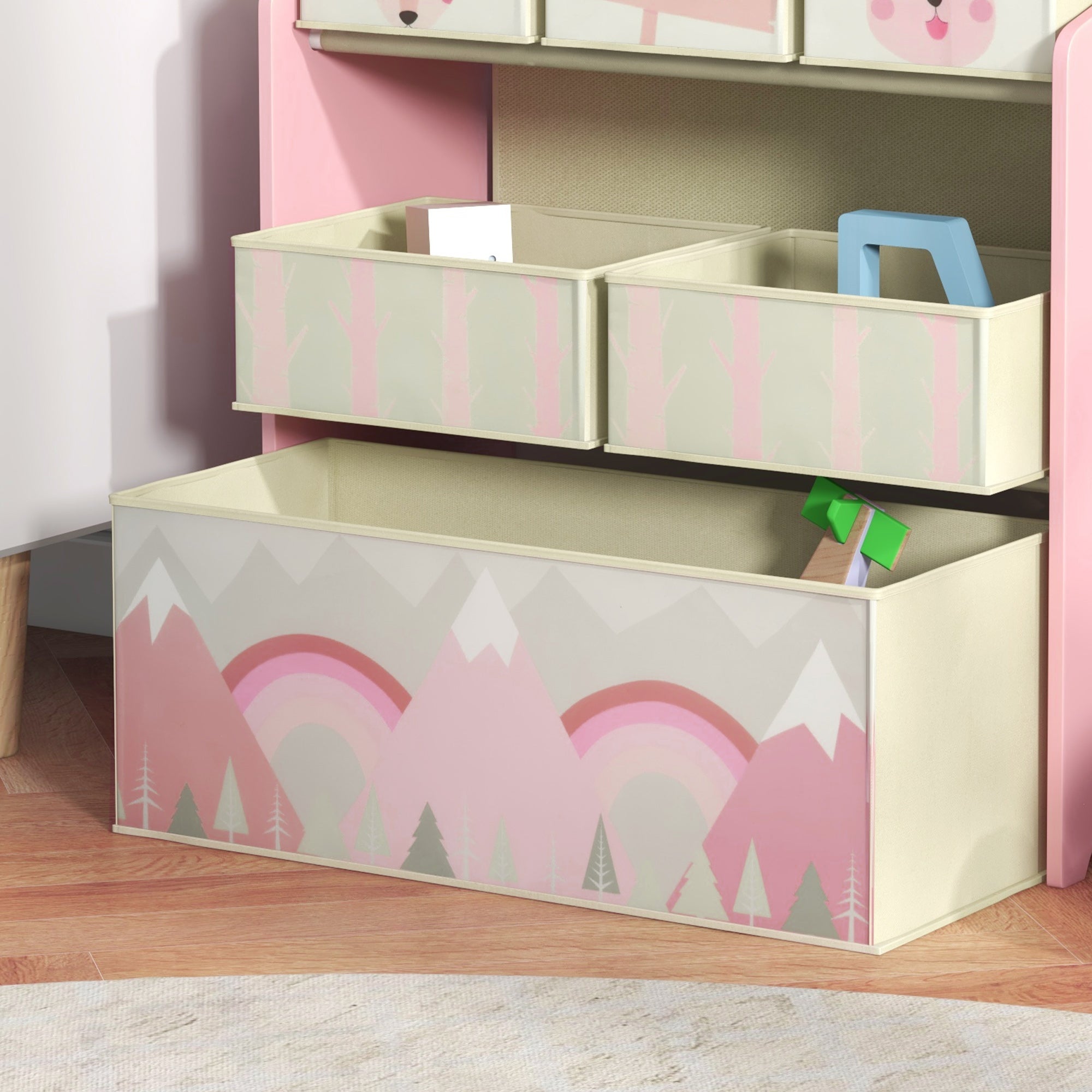 ZONEKIZ Kids Storage Unit, Toy Storage Organiser, with Six Fabric Bins, for Bedrooms, Playrooms, Nurseries - Pink - North Peak Garden Furniture