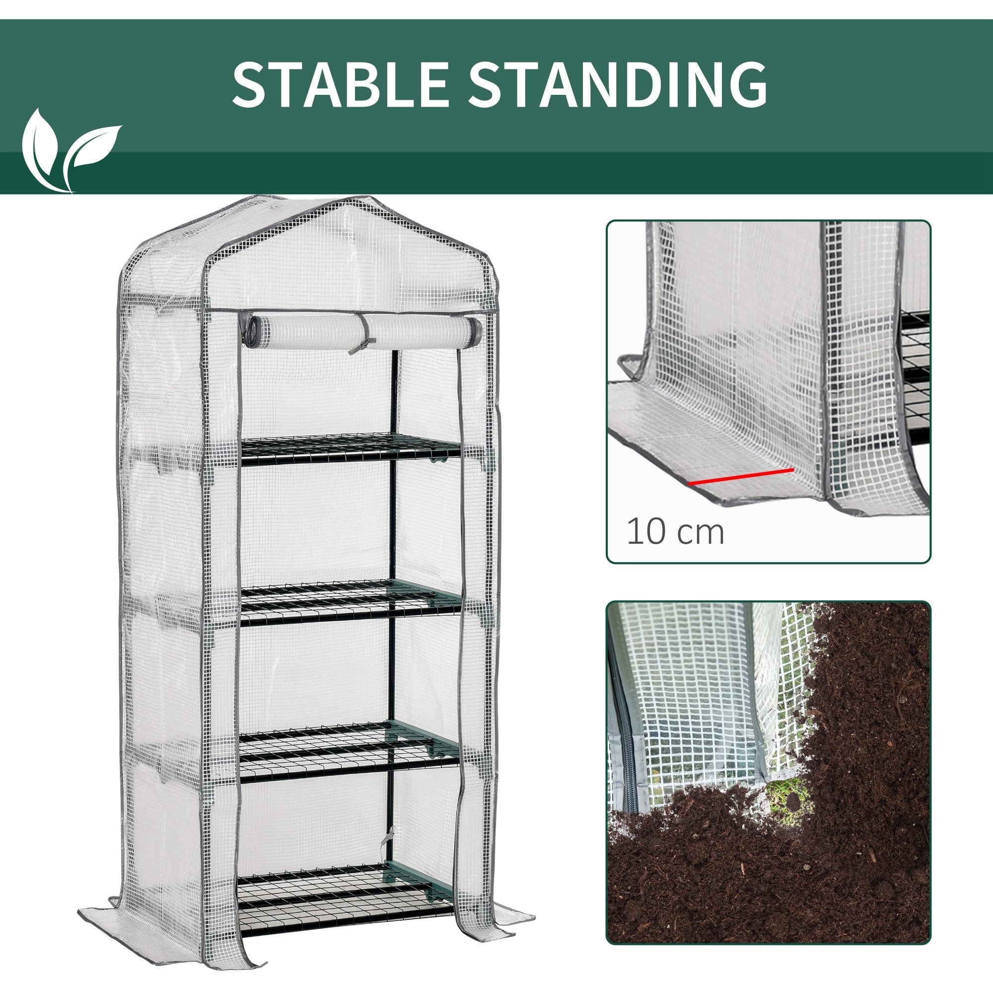 Outsunny 4 Tiers Mini Portable Greenhouse Compact Plant Grow Shed Metal Frame PE Cover 160H x 70L x 50Wcm - North Peak Garden Furniture