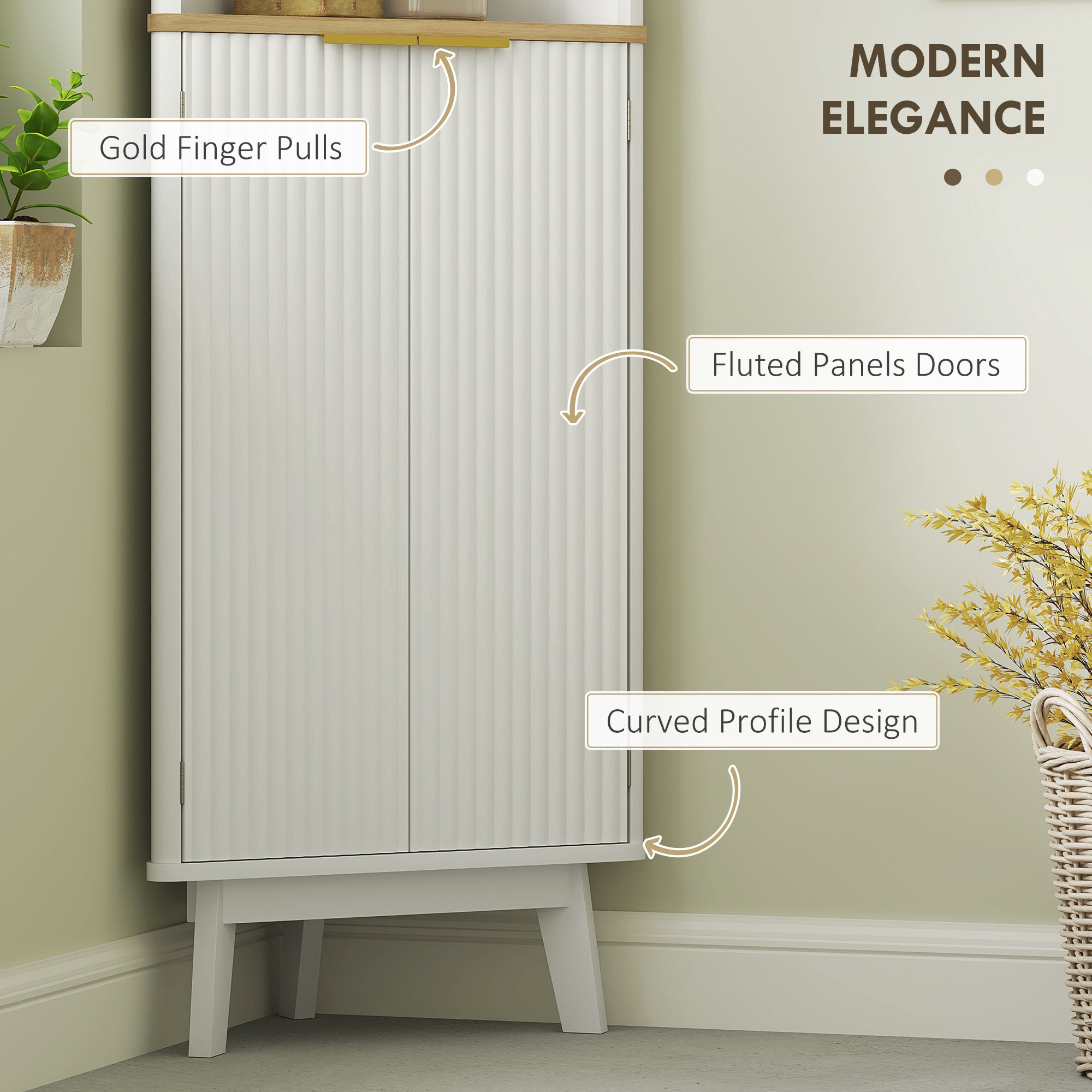 HOMCOM Tall Bathroom Storage Cabinet, Slim Bathroom Storage Unit with Doors and Adjustable Shelves, Freestanding Bathroom Cabinet with Curved Profile Design, White - North Peak Garden Furniture