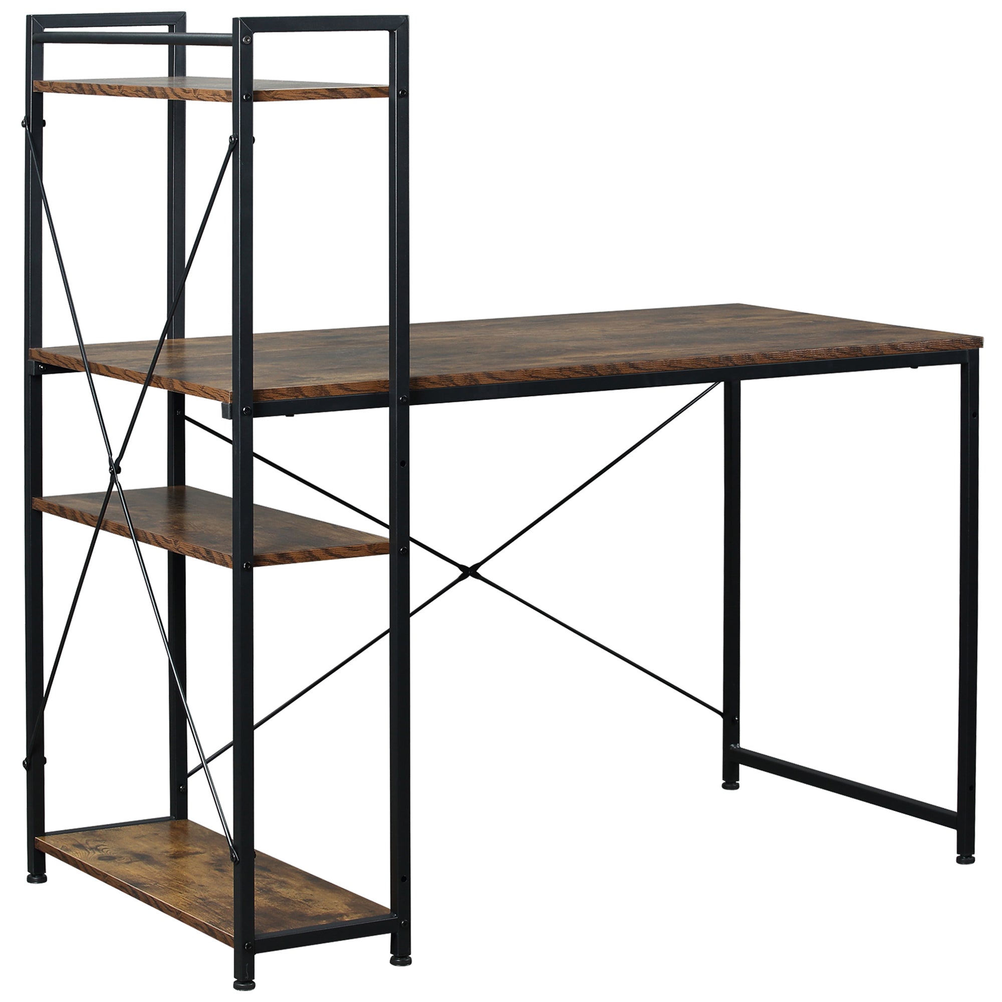 HOMCOM Reversible Computer Desk with Storage Shelves on Left or Right, Industrial Reversible Writing Desk for Home Office, Study, Easy Assembly, 120 x 64 x 121cm, Rustic Brown and Black - North Peak Garden Furniture