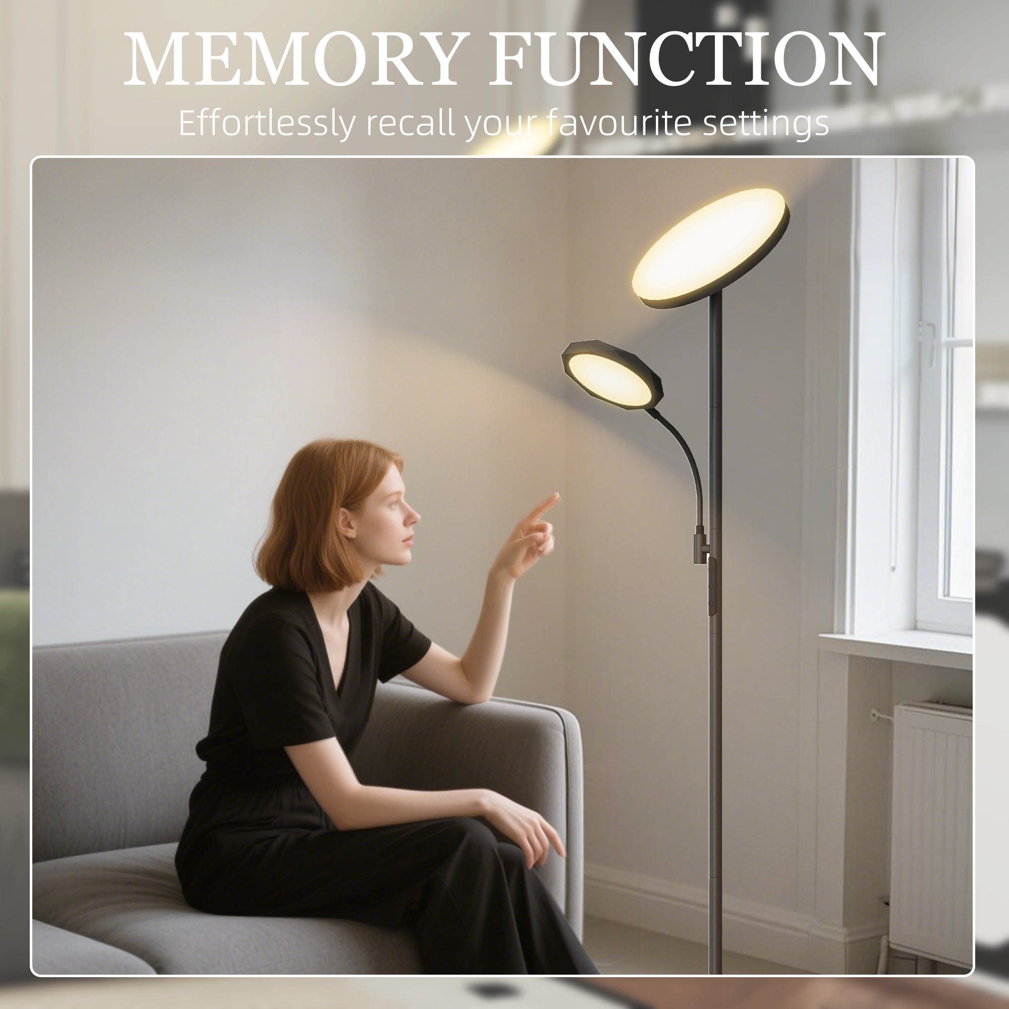 HOMCOM Mother and Child Uplighter Floor Lamp for Living Room, Stepless Dimmable Standing Lamp with Reading Light, 4 Scene Modes, 2700K-6500K Colour Temps, 4 Brightness Levels, Remote Control, Black - North Peak Garden Furniture