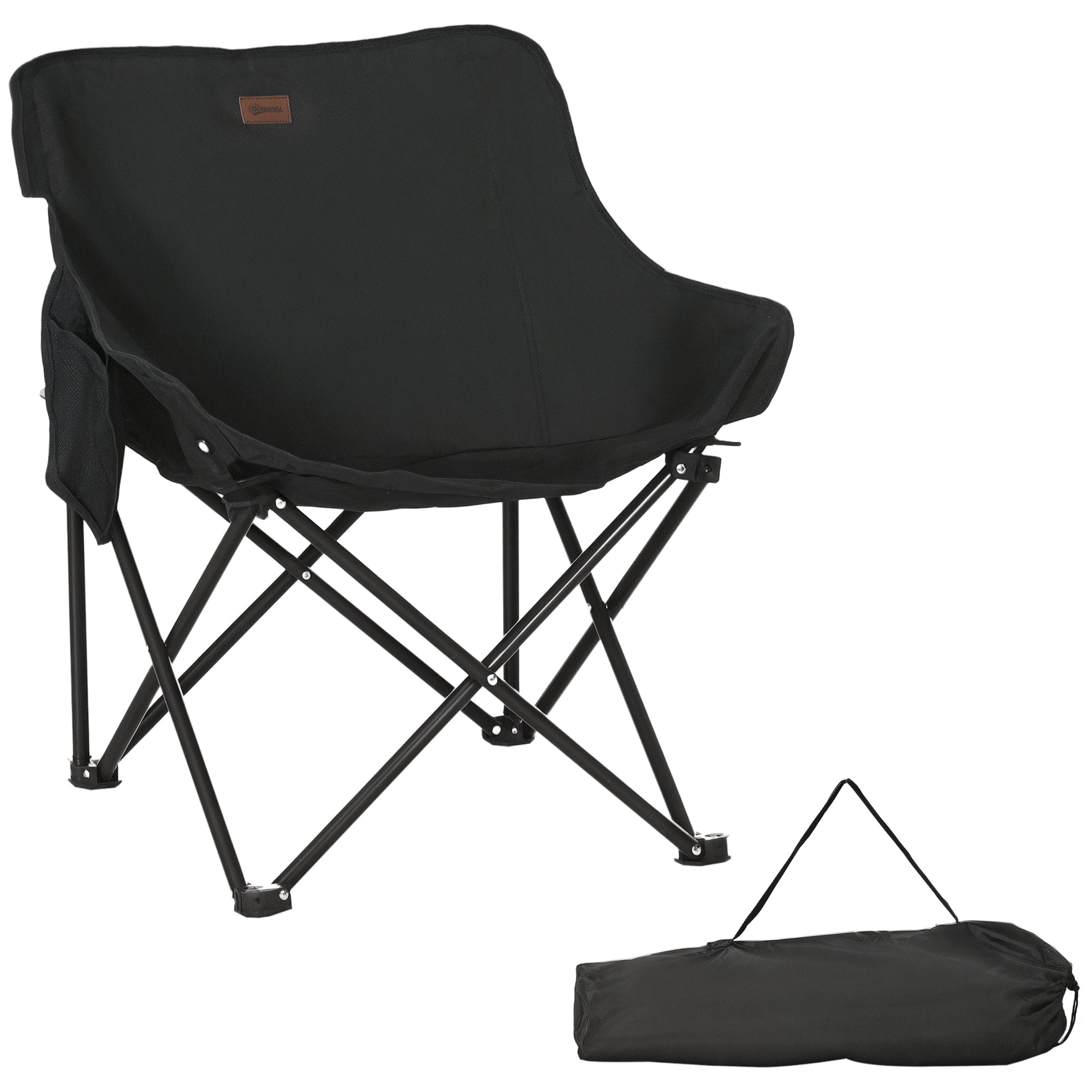 Outsunny Camping Chair, Lightweight Folding Chair with Carrying Bag and Storage Pocket, Perfect for Festivals, Fishing, Beach and Hiking, Black