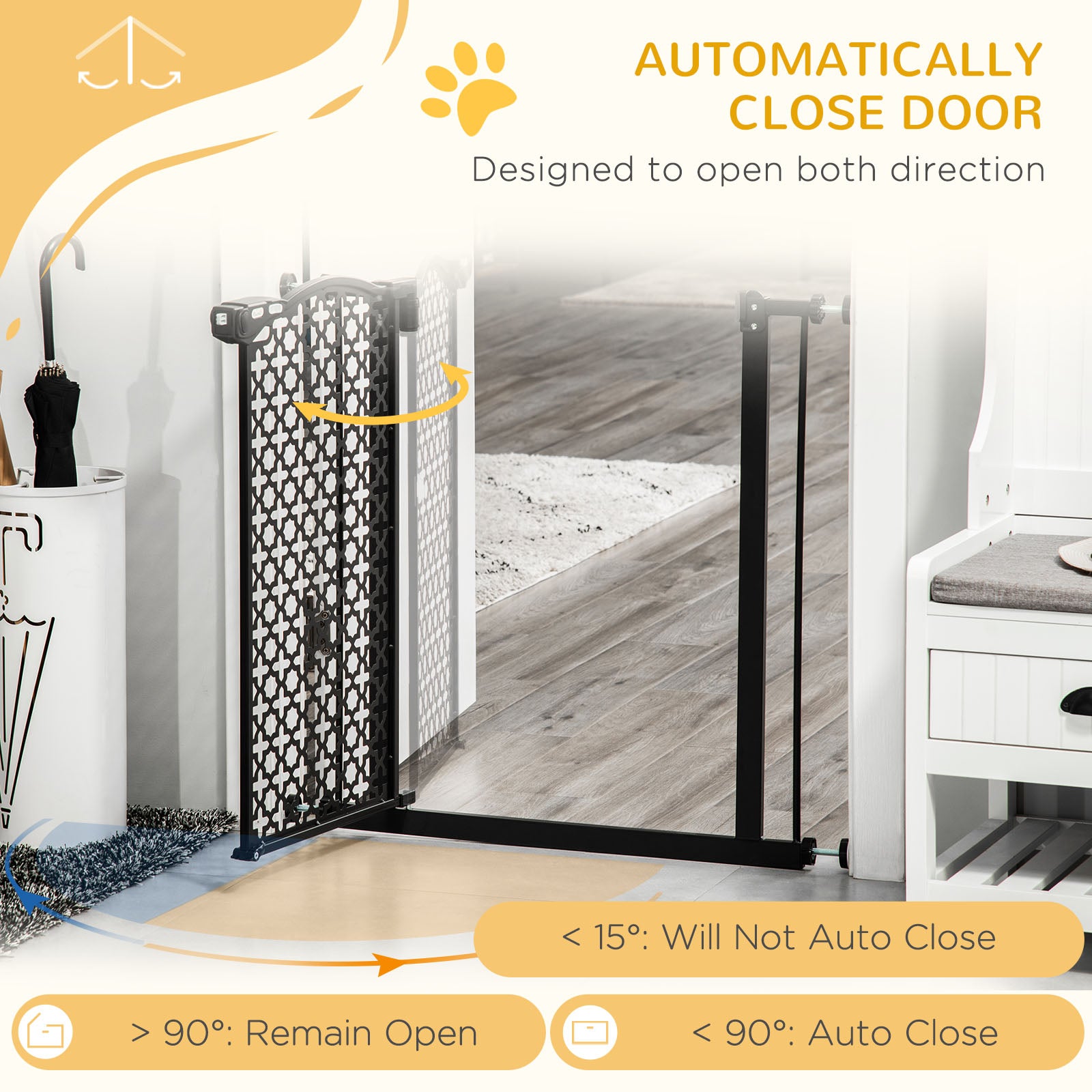 PawHut 74-80 cm Pressure Fit Safety Gate for Doorways and Staircases, Dog Gate, Pet Barrier for Hallways with Auto Close, Double Locking - North Peak Garden Furniture