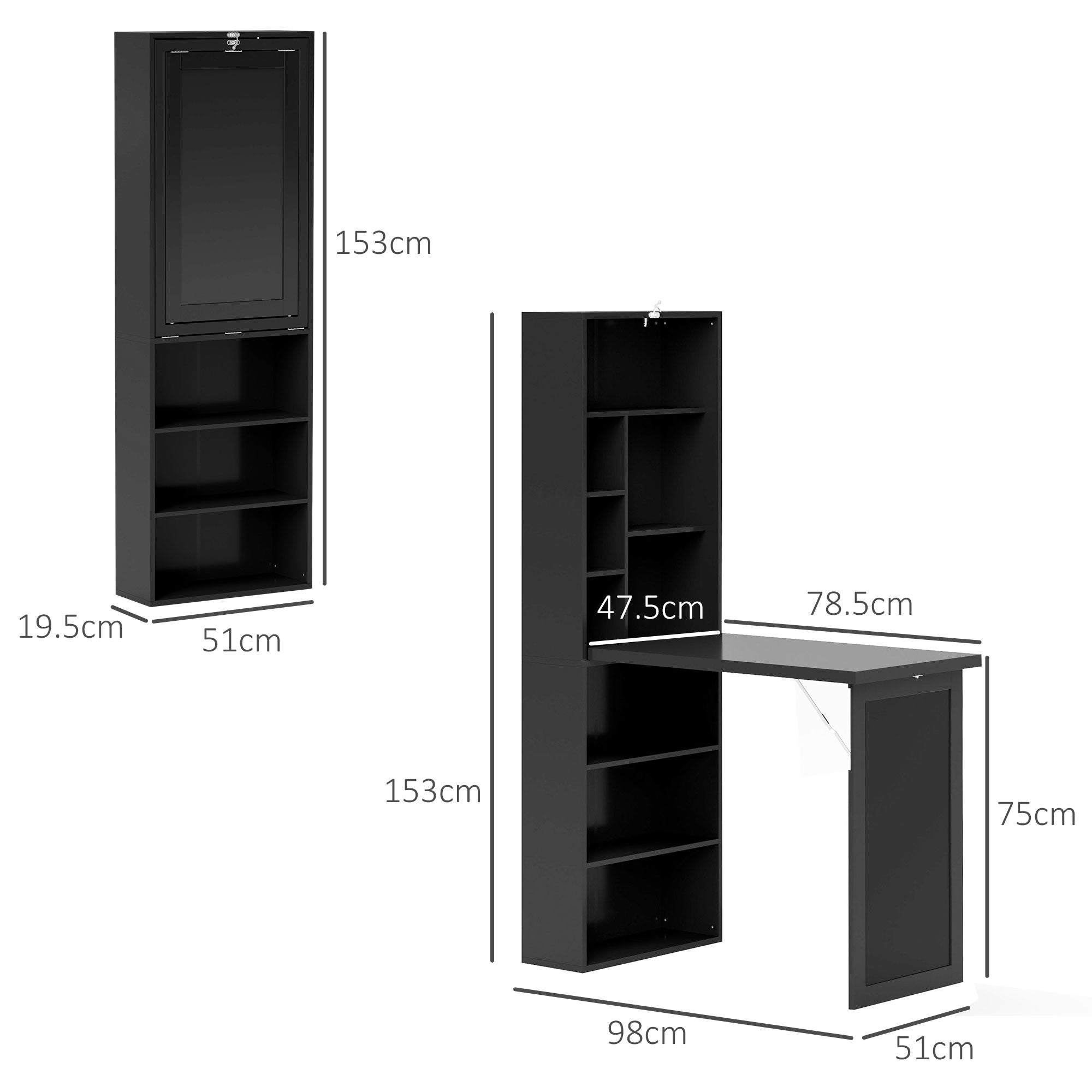 HOMCOM Three-Part Work Desk, with Storage and Chalkboard - Black - North Peak Garden Furniture