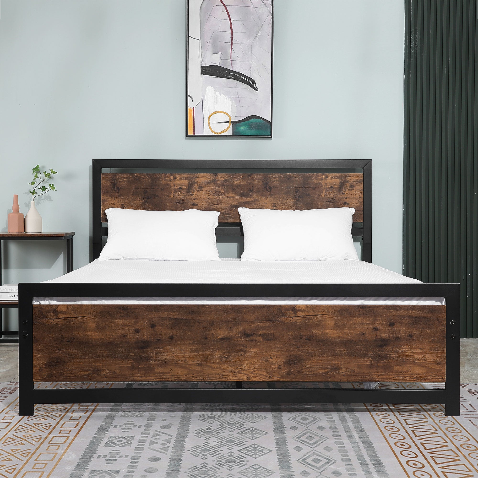 HOMCOM King Size Metal Bed Frame with Headboard & Footboard, Strong Slat Support Full Bed Frame w/ Underbed Storage Space, Bedroom Furniture For Adults - North Peak Garden Furniture
