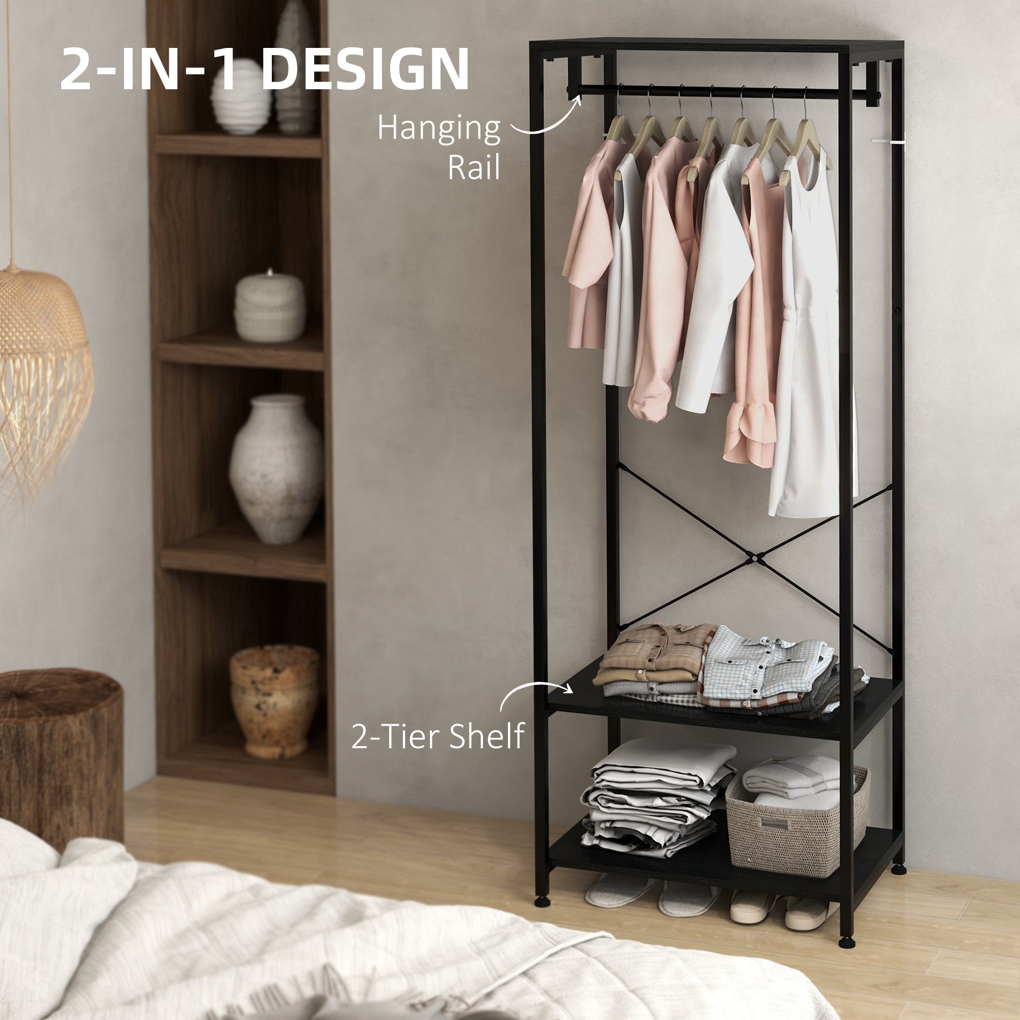HOMCOM Hallway Coat Rack and Shoe Bench Tree - Black - North Peak Garden Furniture