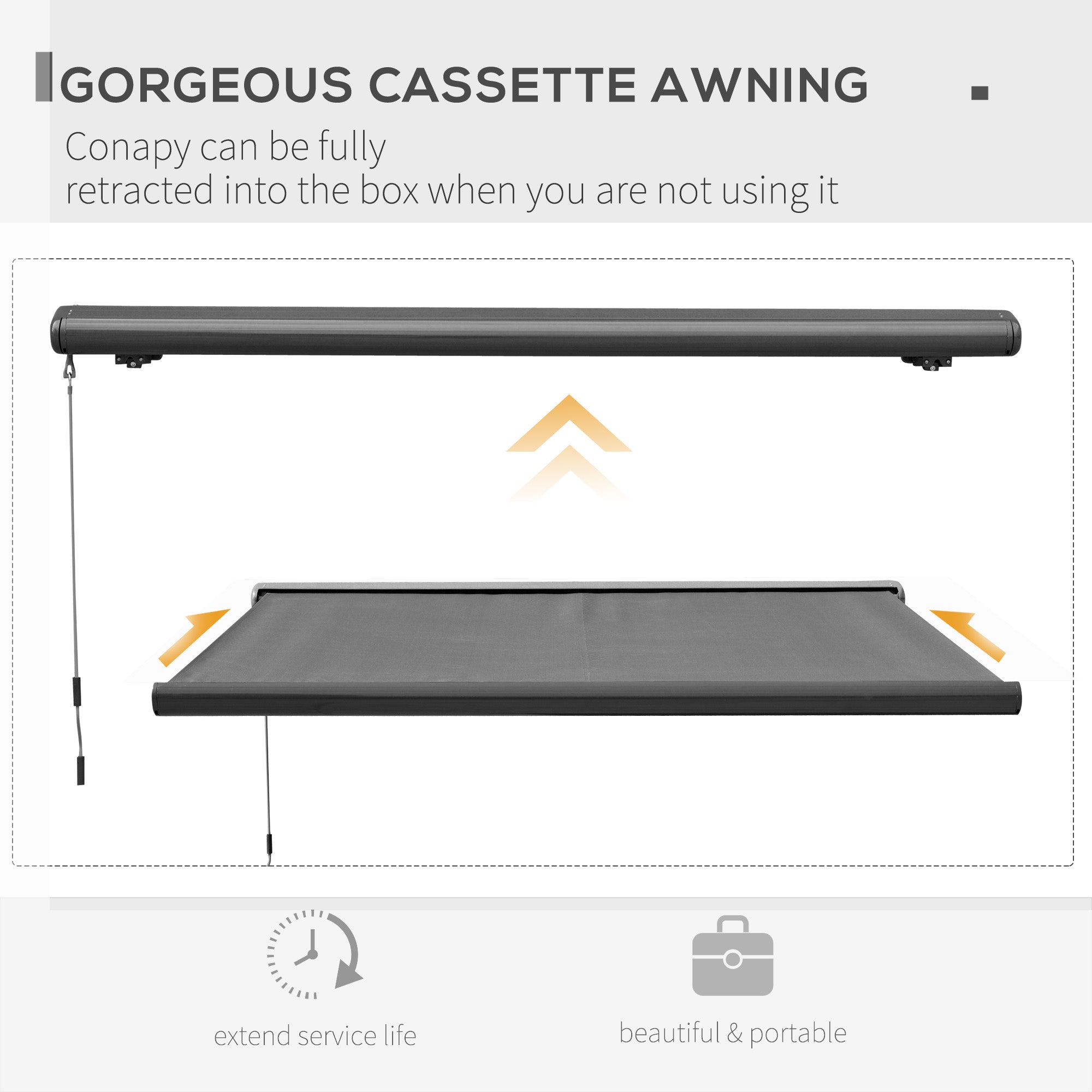 Outsunny 3x2.5m Electric Motorised Awning Door Window w/ Full Cassette Case Remote Patio Canopy Retractable Sun Shade Dark Grey - North Peak Garden Furniture