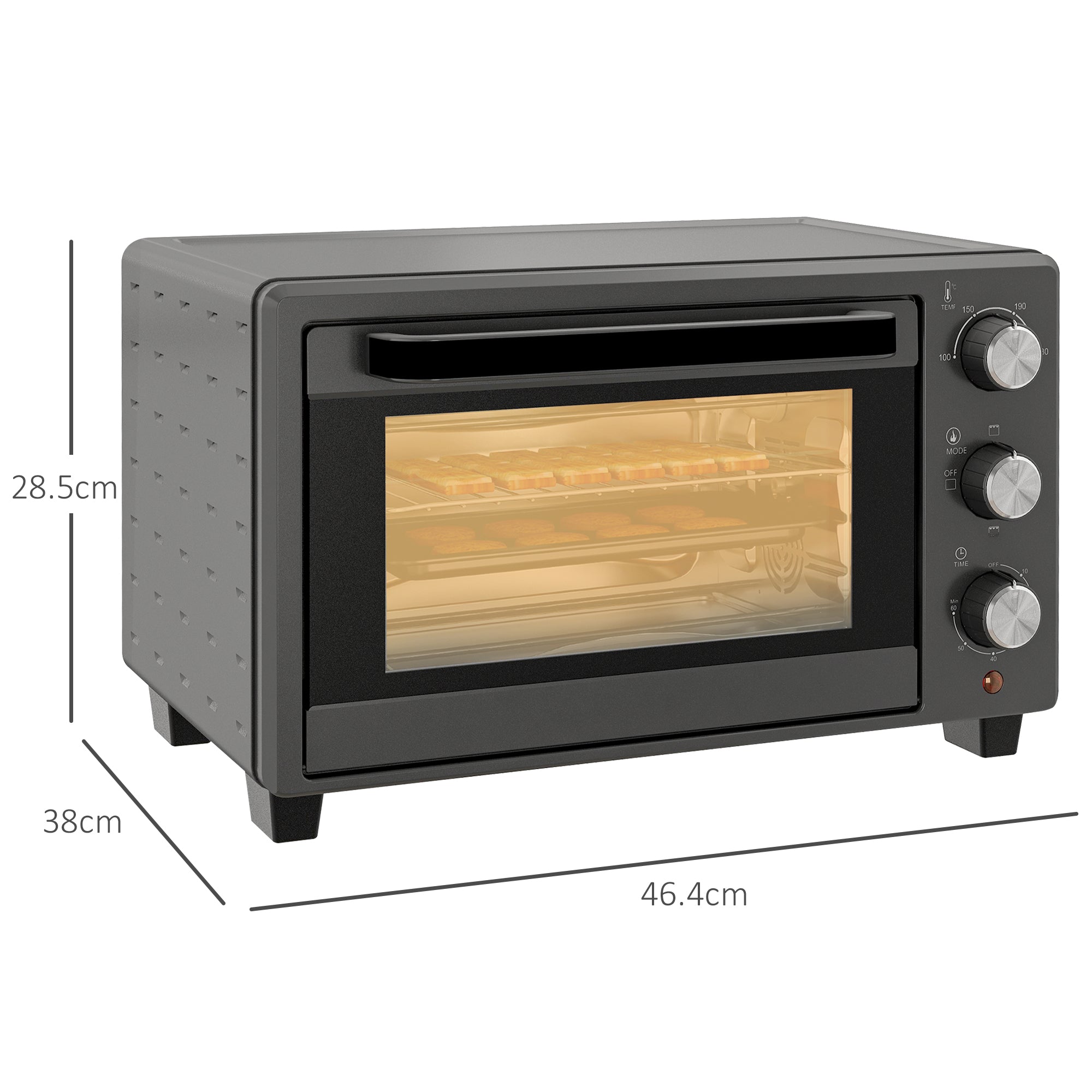 HOMCOM Mini Oven, 21L Countertop Electric Grill, Toaster Oven with Adjustable Temperature, Timer, Baking Tray and Wire Rack, 1400W, Grey - North Peak Garden Furniture