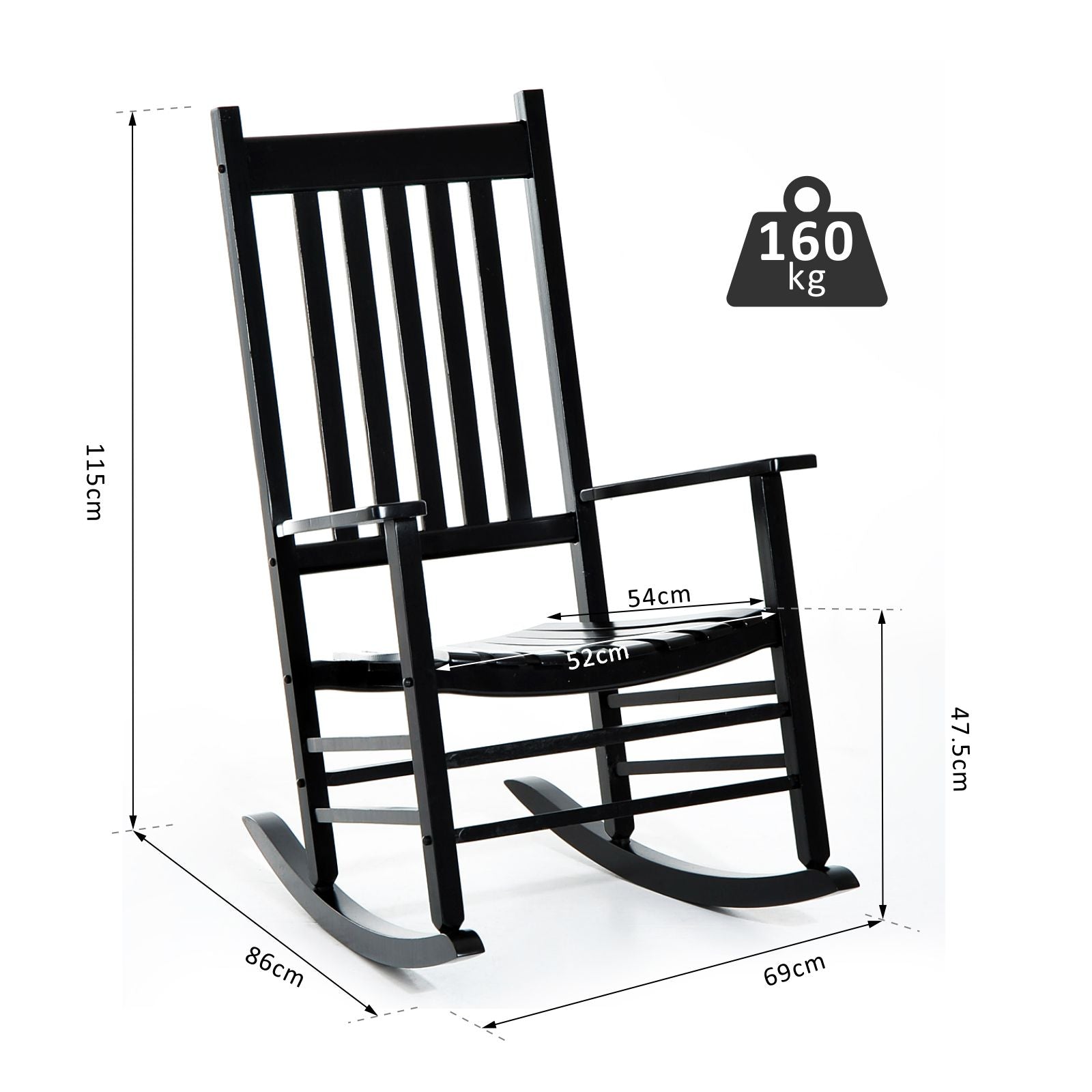 Outsunny Wooden Rocking Chair: Patio Rocker Armchair for Outdoor Seating, Black