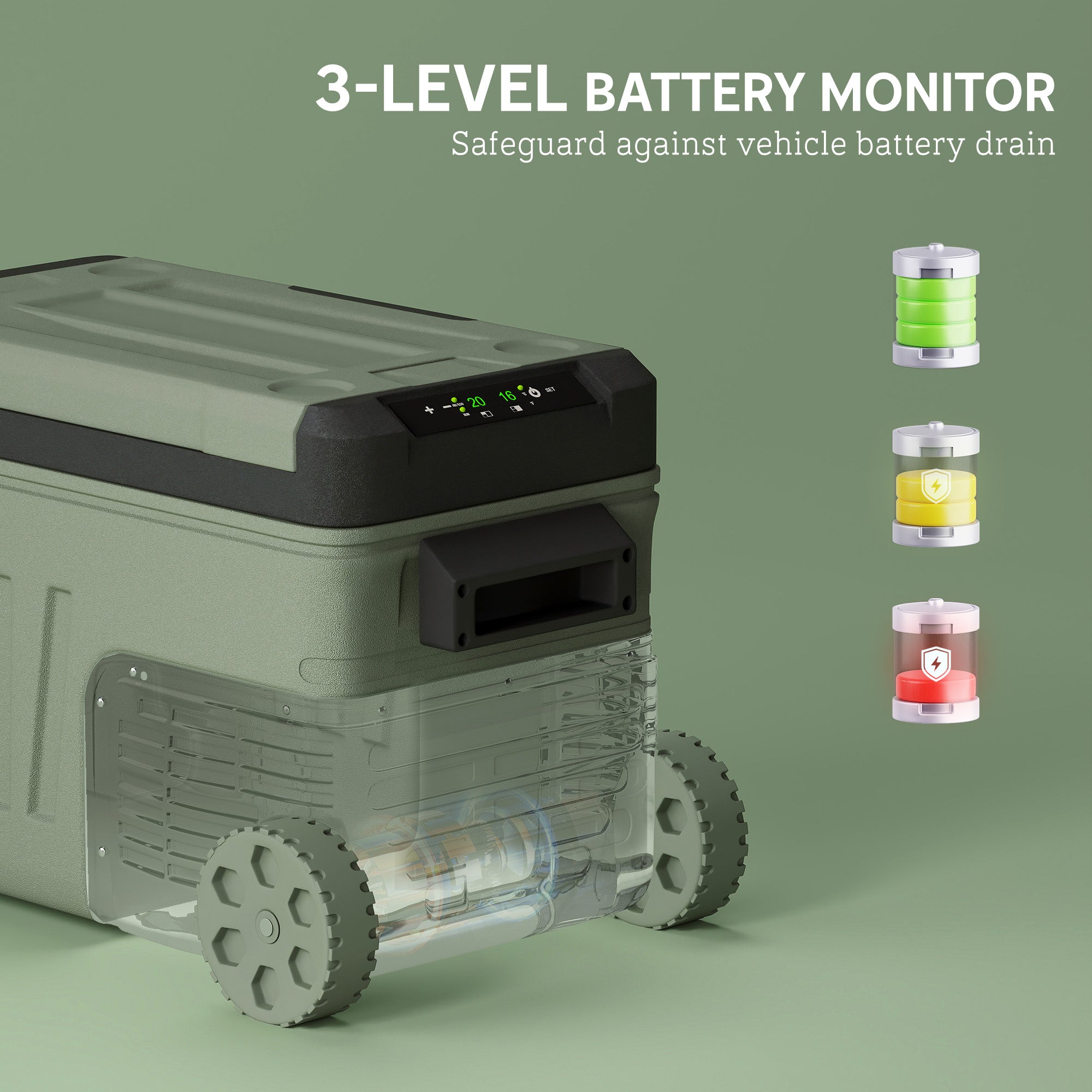 Outsunny 33L Camping Fridge Freezer Dual Zone, Portable Car Fridge 12V/24V DC & 100-240V AC, Electric Cool Box -20℃-20℃ with Wheels and LED Light, for Travel, RV, Road Trip, Picnic [Energy Class E] - North Peak Garden Furniture