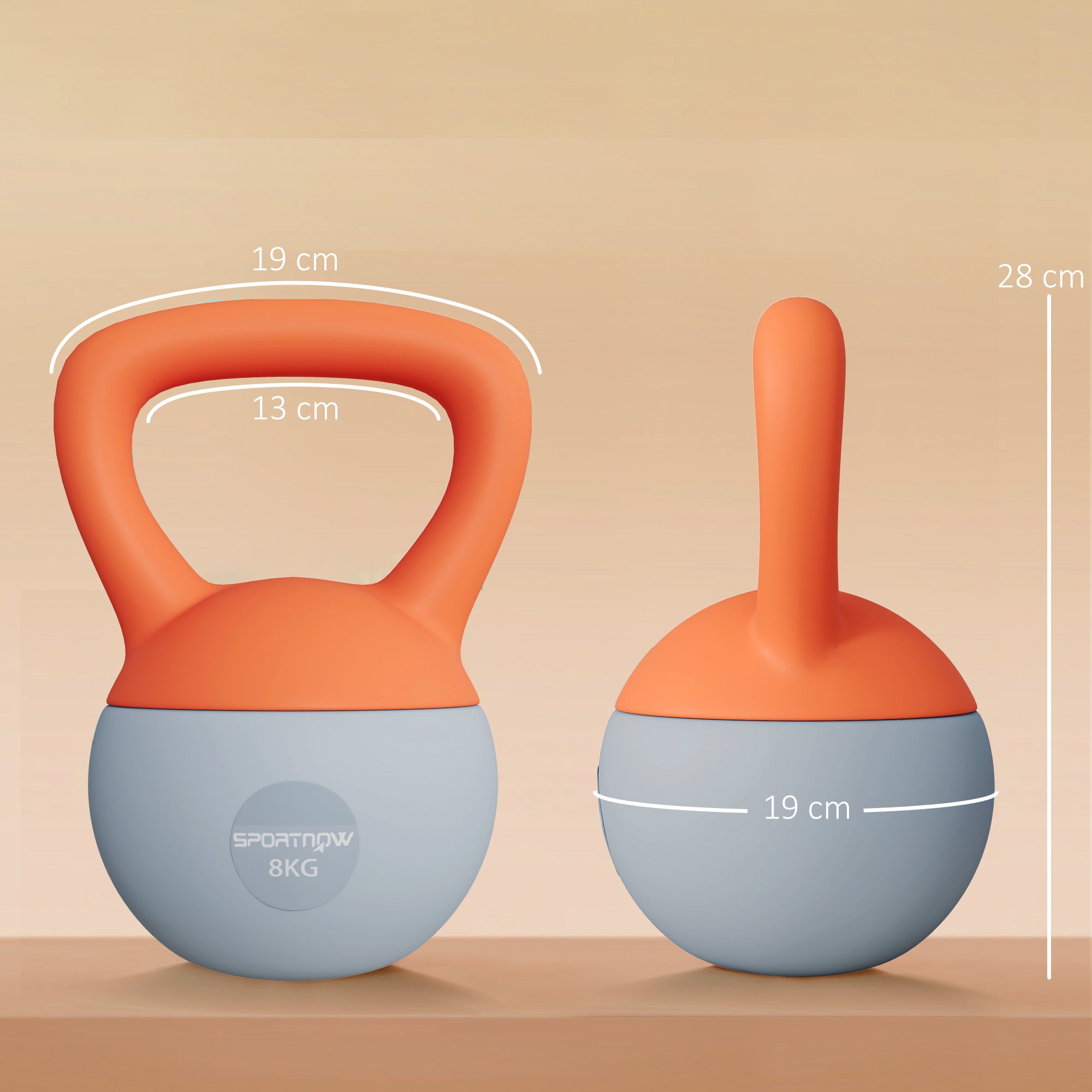 SPORTNOW Soft Kettlebell, 8kg Kettle Bell with Non-Slip Handle for Home Gym Weight Lifting and Strength Training, Orange and Grey - North Peak Garden Furniture