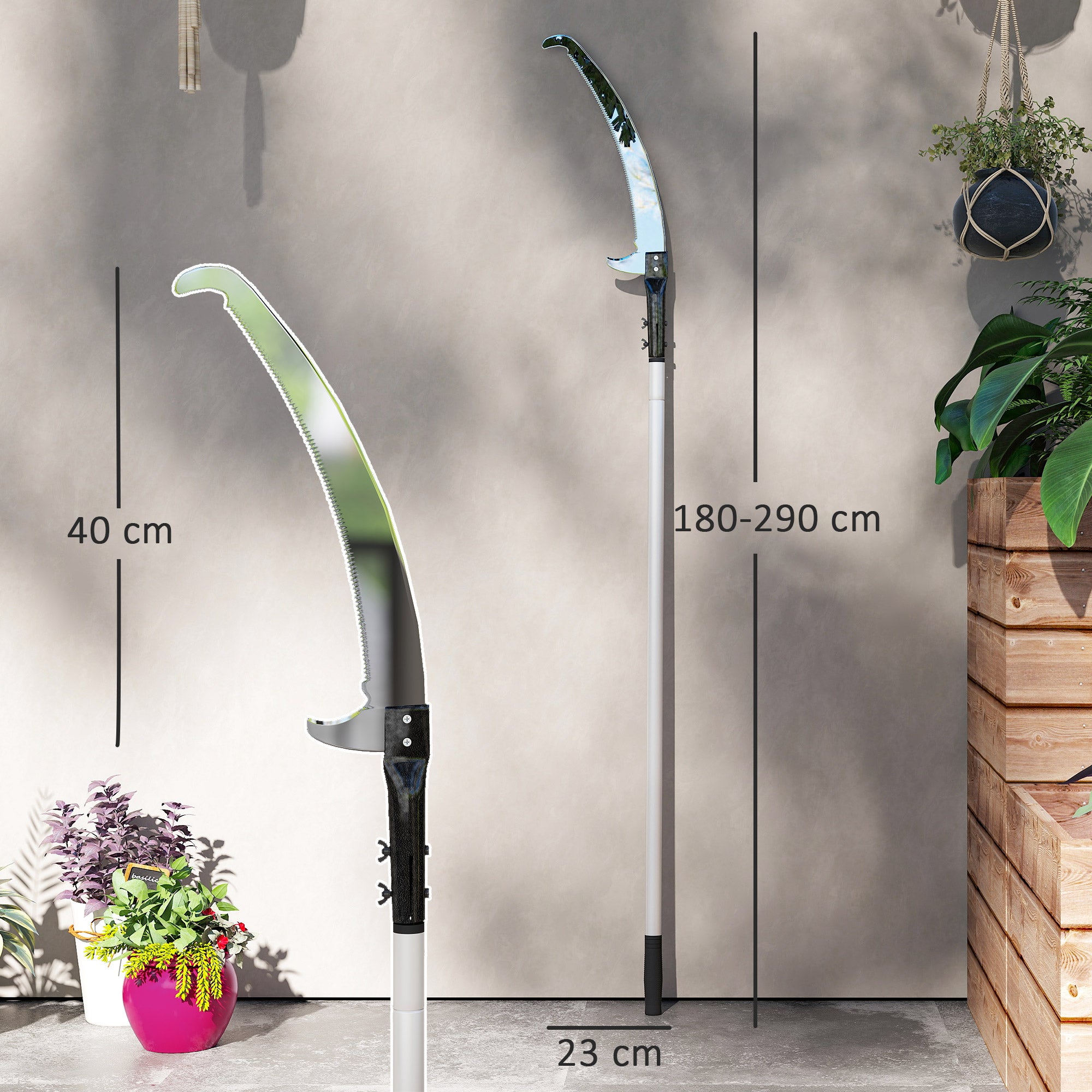 Outsunny 1.8-2.9 m Extendable Tree Pruner, Tree Lopper Long Reach Telescopic with Extendable Handle & 40 cm Saw, Lightweight Manual Pole Saw for High Branches Trimming - North Peak Garden Furniture