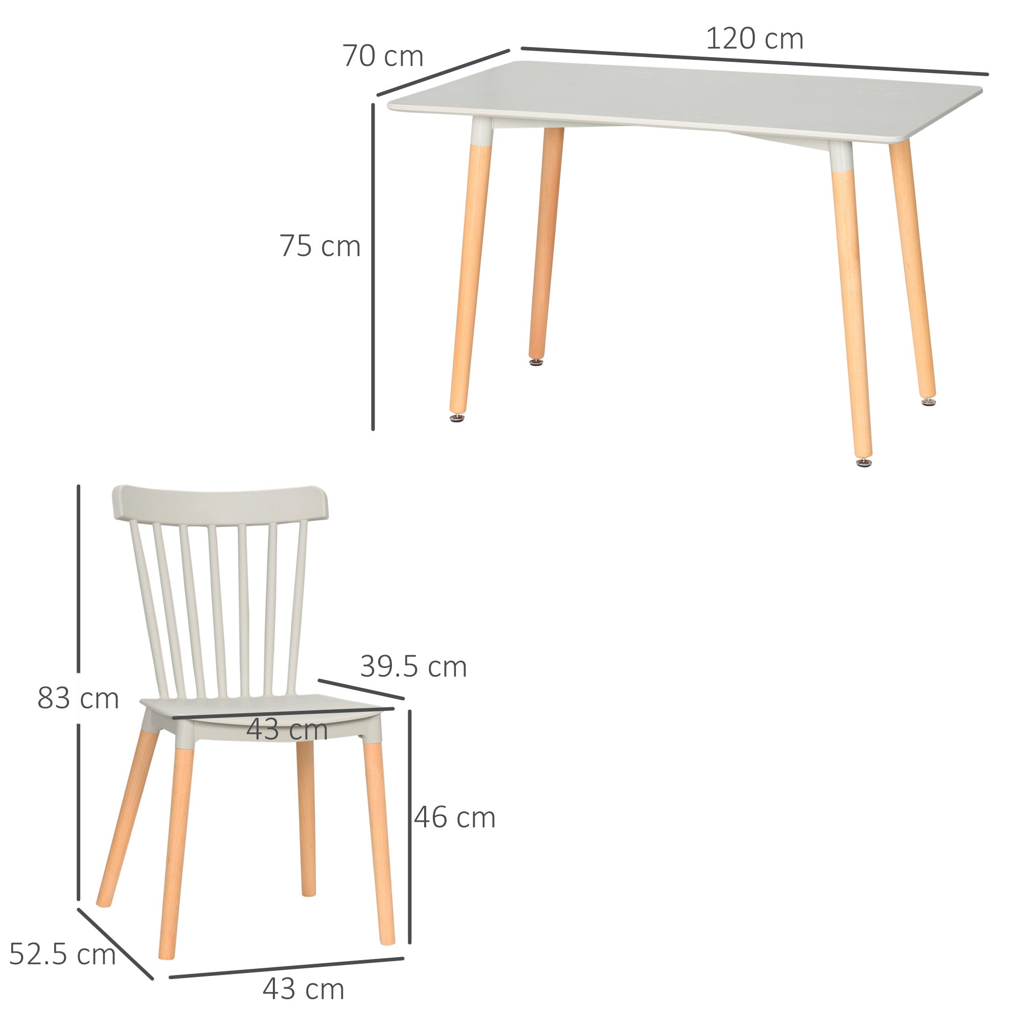 HOMCOM 5 Piece Dining Table Set with Beech Wood Legs, Space Saving Table and 4 Chairs for Small Kitchens, Grey - North Peak Garden Furniture