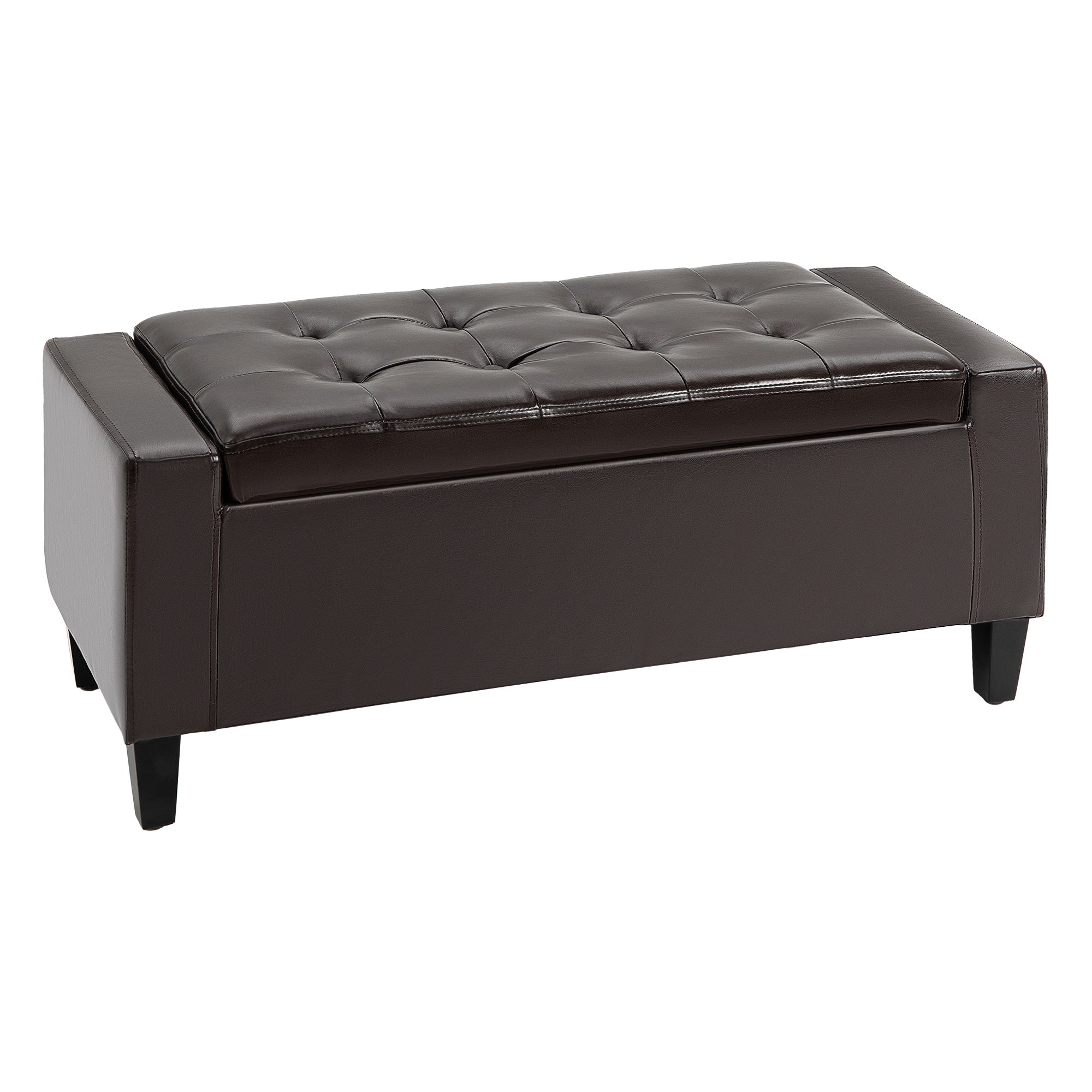 HOMCOM PU Leather Storage Ottoman Bench Storage Chest Tufted Ottoman Cube w/ Flipping Top 92L x 40W x 40H cm Brown - North Peak Garden Furniture