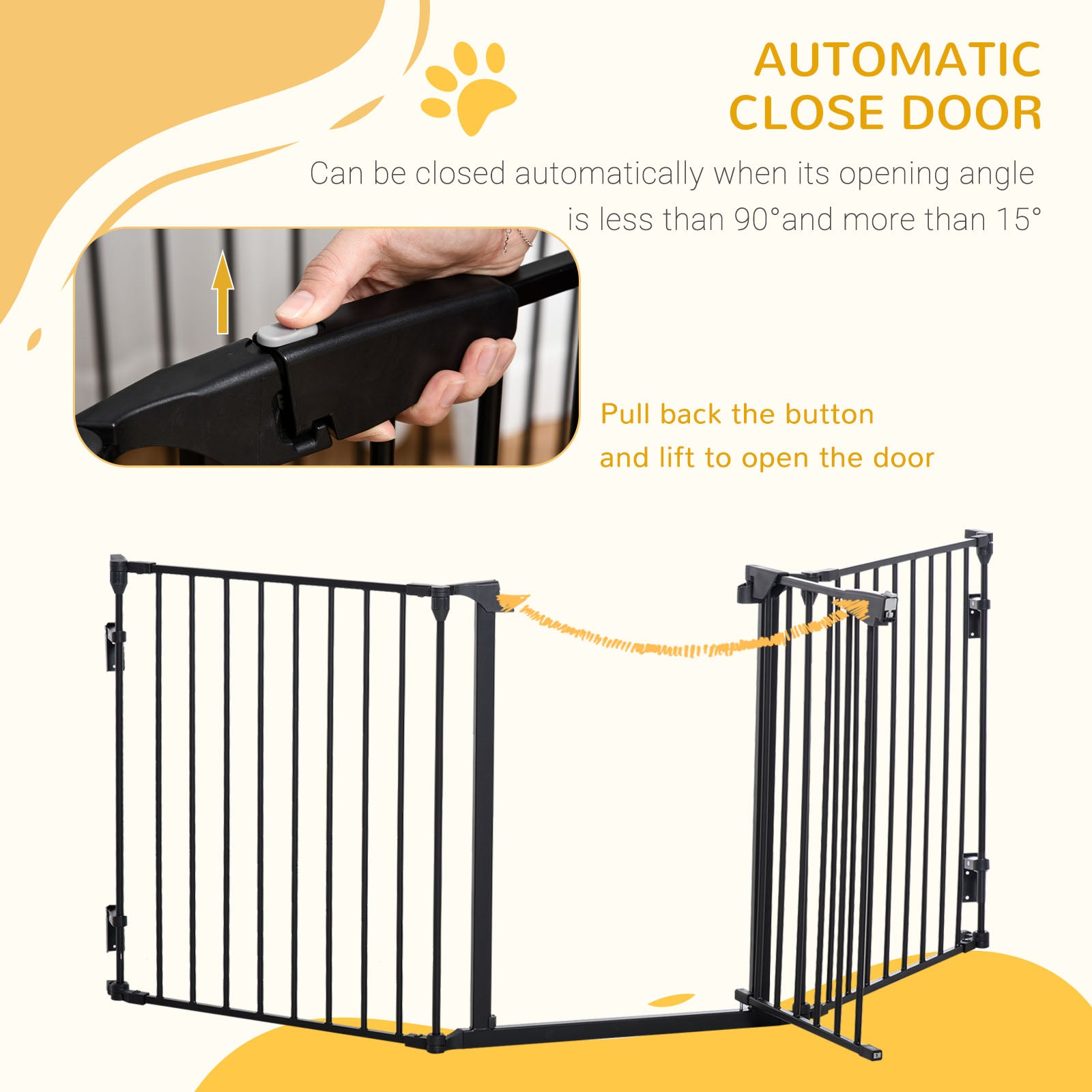 PawHut 3-Panel Metal Pet Gate: Safety Fence for Dogs with Walk Through Door & Auto Close Lock, Room Divider, Black