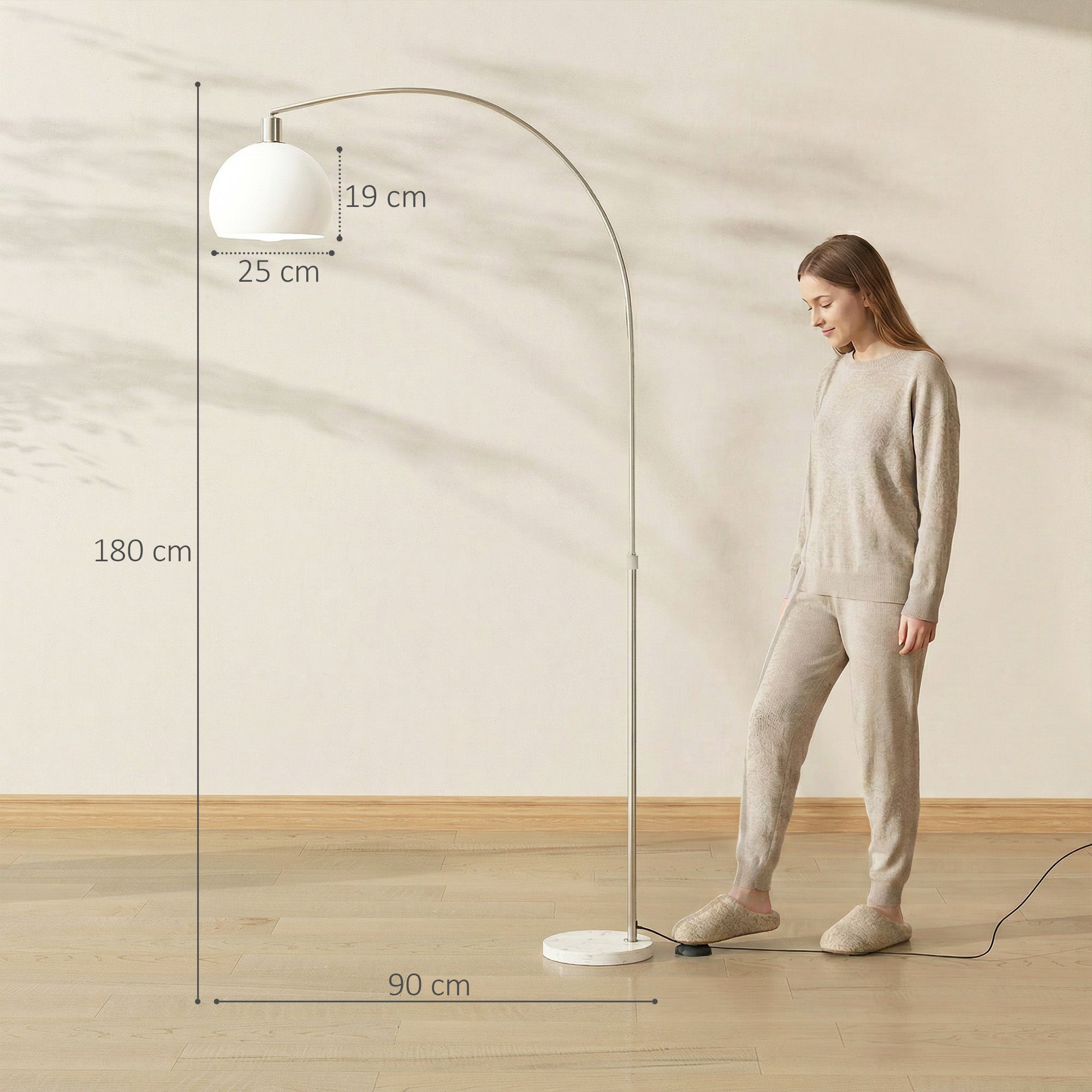 HOMCOM Floor Lamp for Living Room, Modern Standing Lamp with Shade & Foot Switch for Bedroom, Office, White