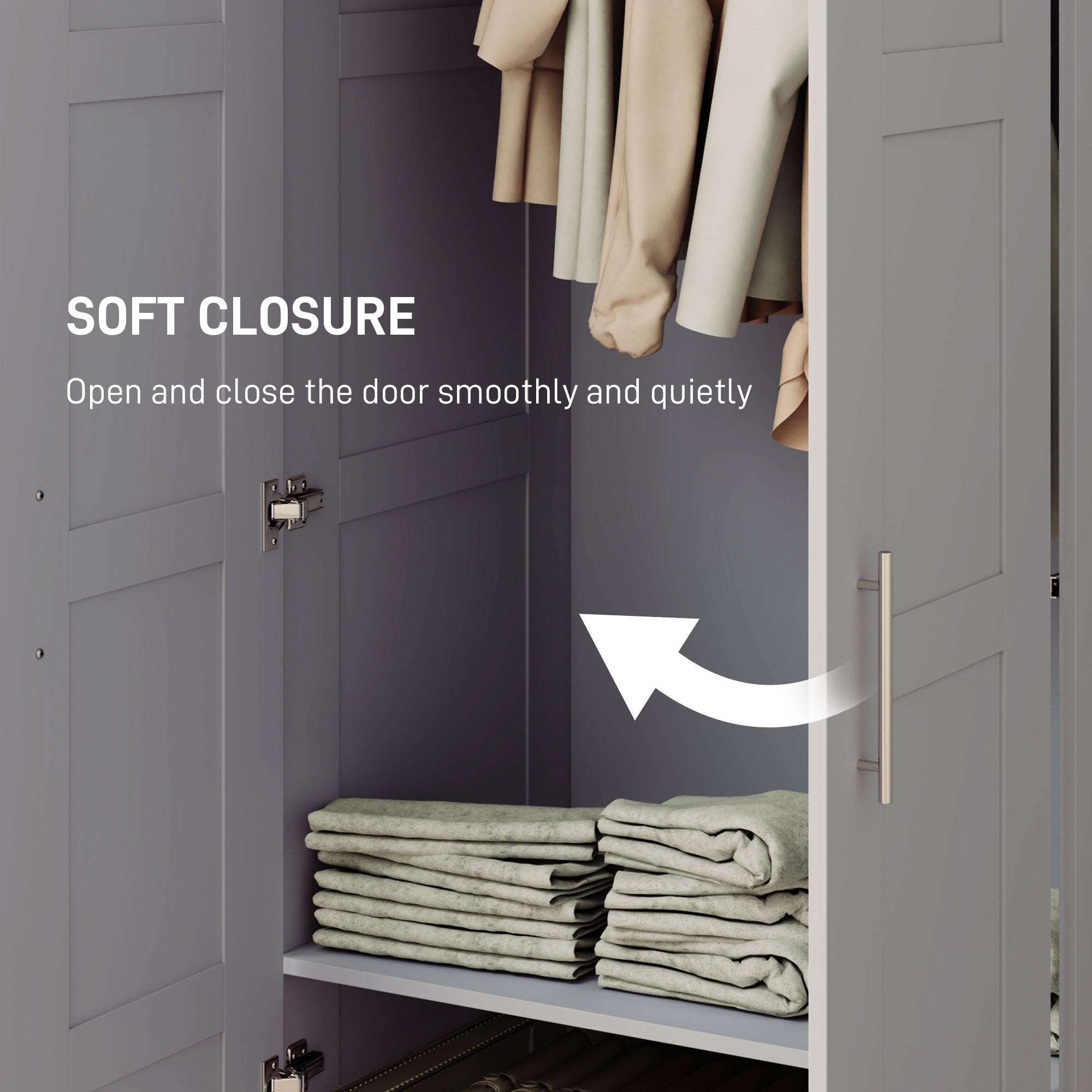 HOMCOM Double Paneled Door Wardrobe, with Shelves - Grey - North Peak Garden Furniture