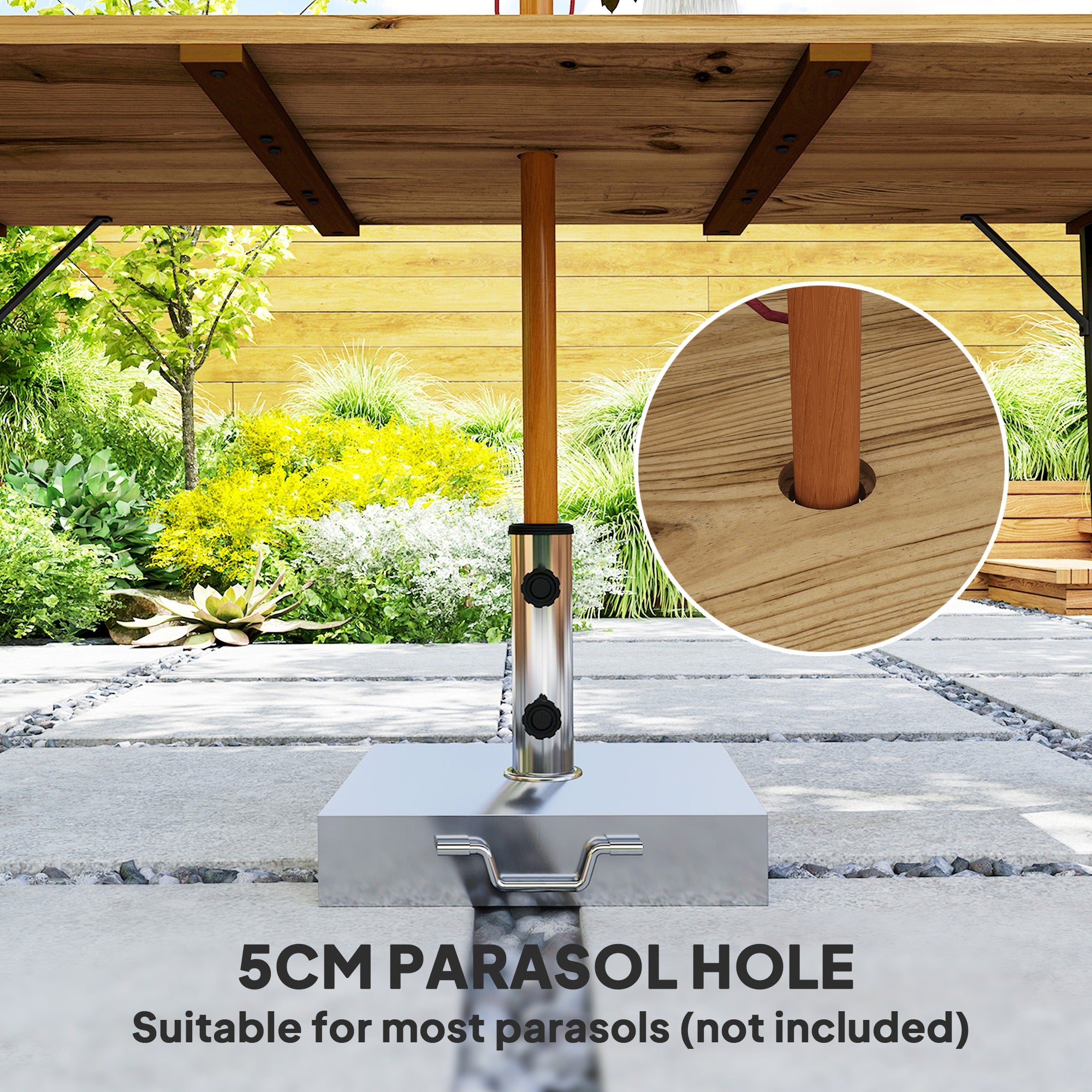 Outsunny Garden Table for 6, 175 x 80 cm Large Rectangle Outdoor Dining Table with 5cm Parasol Hole and Slatted Top, Weather Resistant Fir Wood Patio Table for Balcony, Terrace, Brown - North Peak Garden Furniture