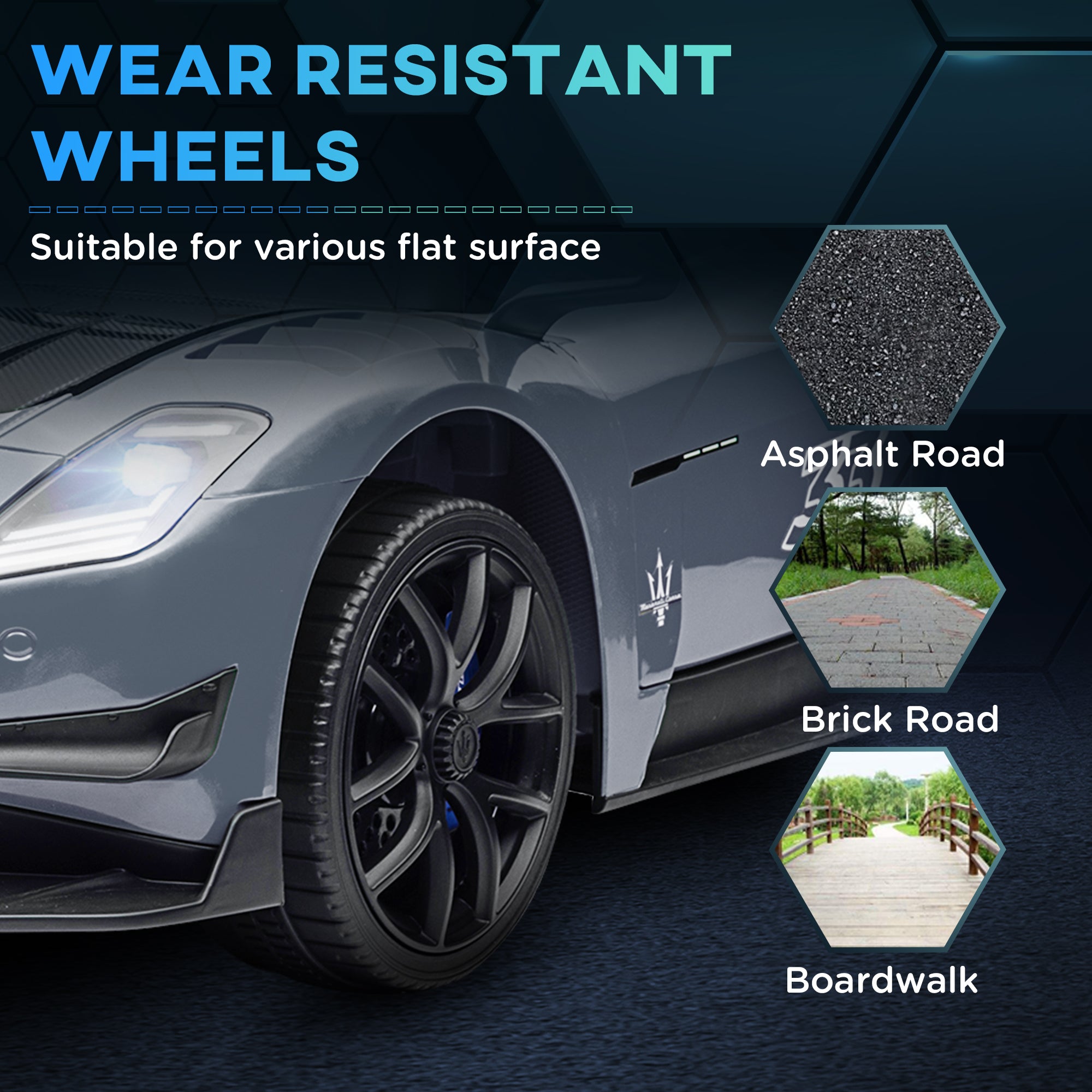 AIYAPLAY Maserati GT2 Licensed 12V Kids Electric Ride on Car with 4 Suspension, Remote Control Music Horn Lights - Grey - North Peak Garden Furniture