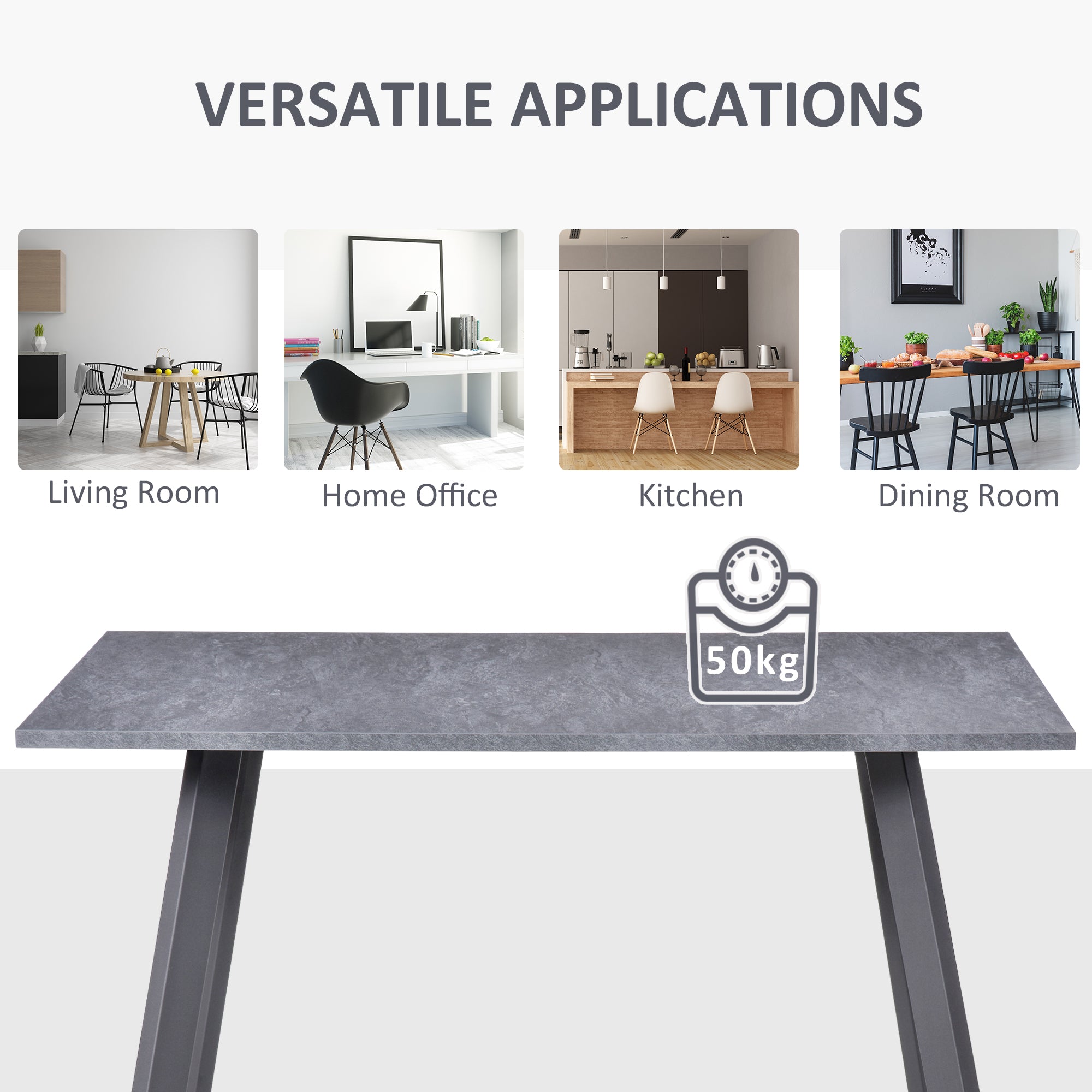 HOMCOM Dining Table, Contemporary Rectangle Kitchen Table with Metal Legs and Spacious Tabletop for Dining Room, Living Room, Dark Grey - North Peak Garden Furniture