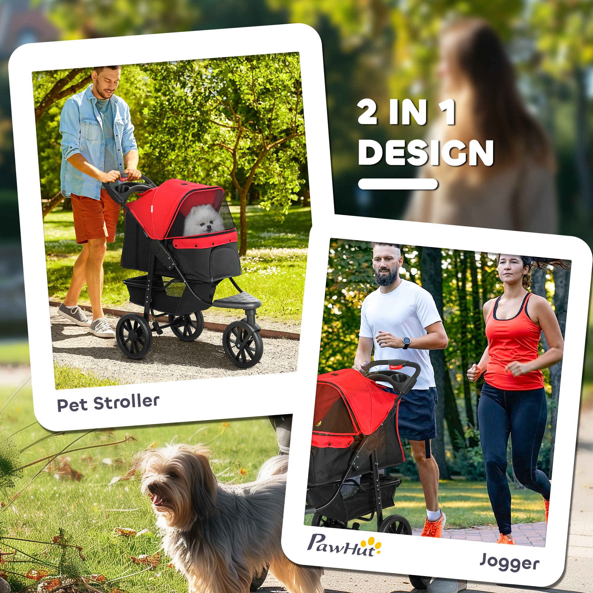 PawHut Dog Pram Dog Stroller Pet Stroller, 3 Wheels Dog Pushchair with Brake, for Small Miniature Dogs, Cats, Red