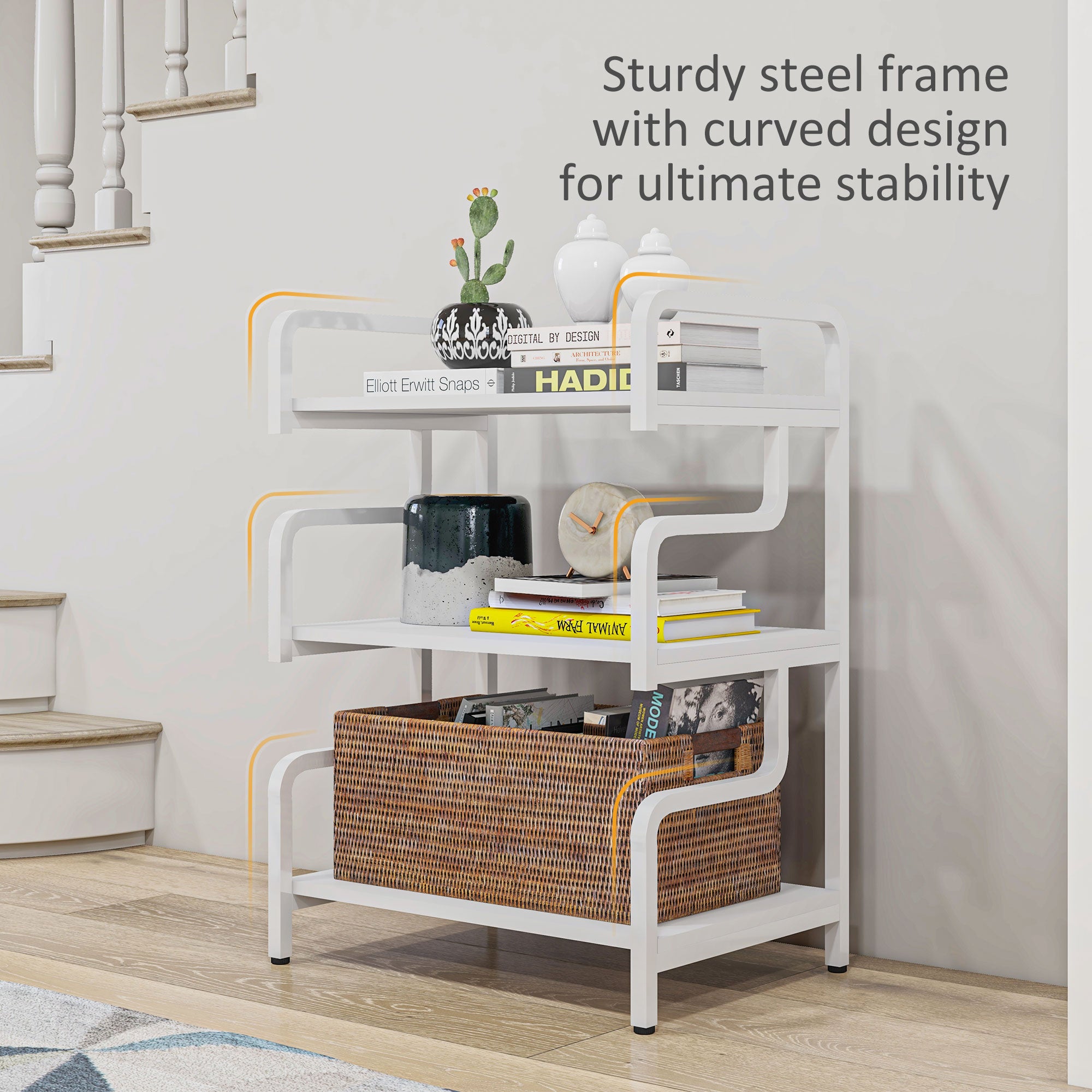 HOMCOM 3-Tier Printer Stand with Storage Shelves, Printer Table, 55 x 40 x 77cm Printer Shelf for Home Office, Study, White - North Peak Garden Furniture