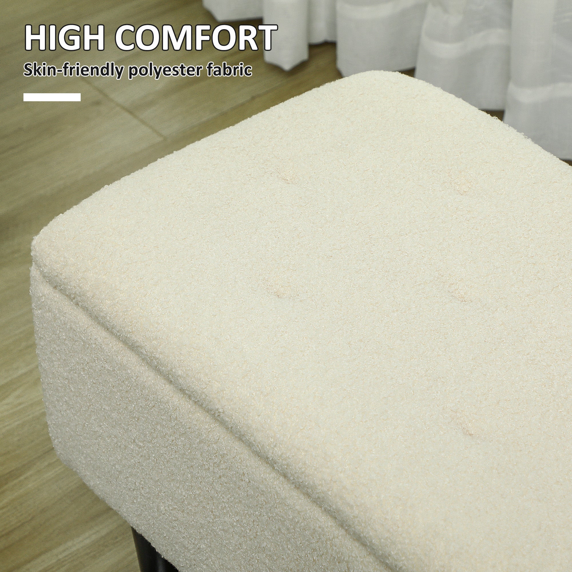 HOMCOM 47L Teddy Fleece Storage Ottoman - Cream - North Peak Garden Furniture