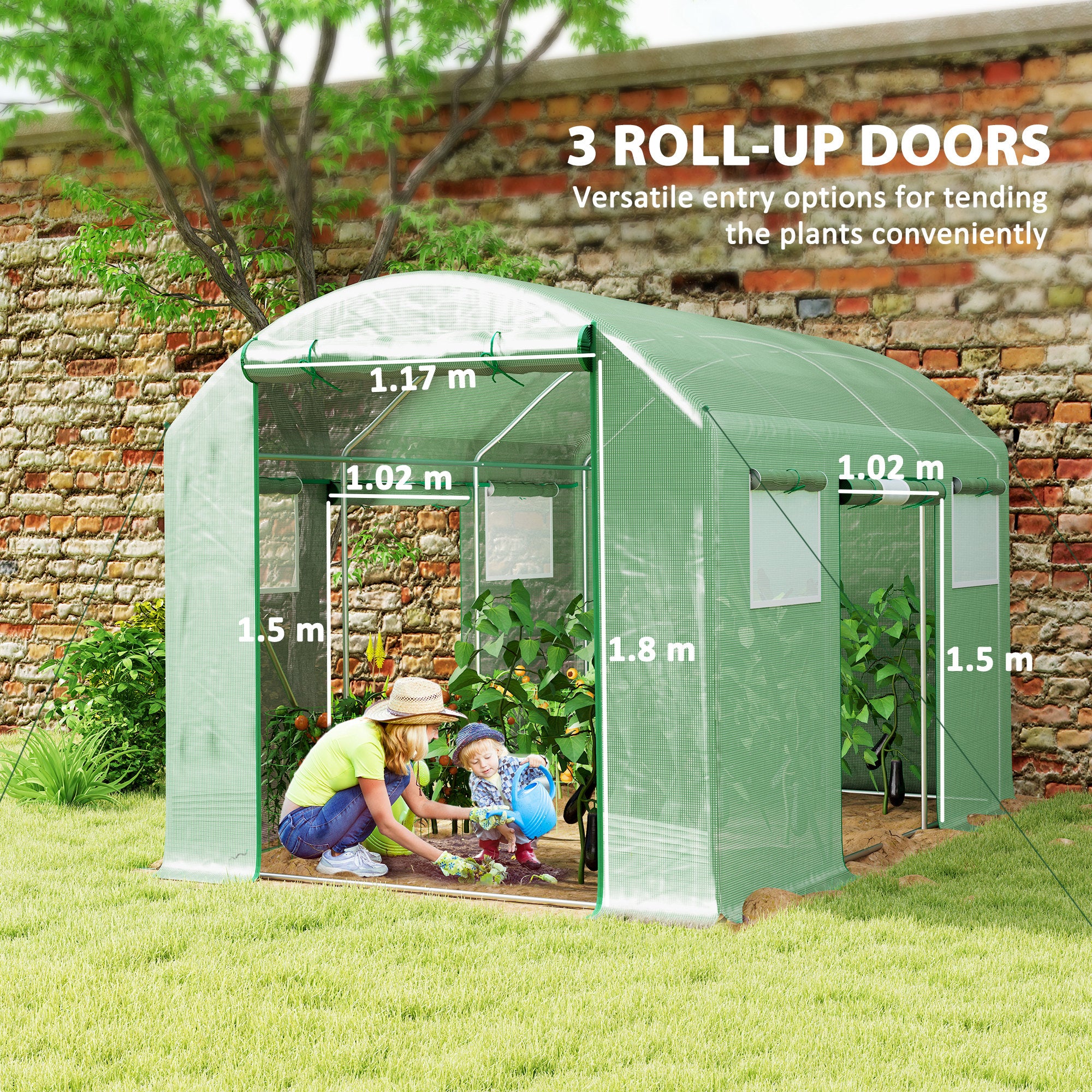 Outsunny 9.8 x 6.6ft Walk-In Polytunnel Greenhouse - Green - North Peak Garden Furniture