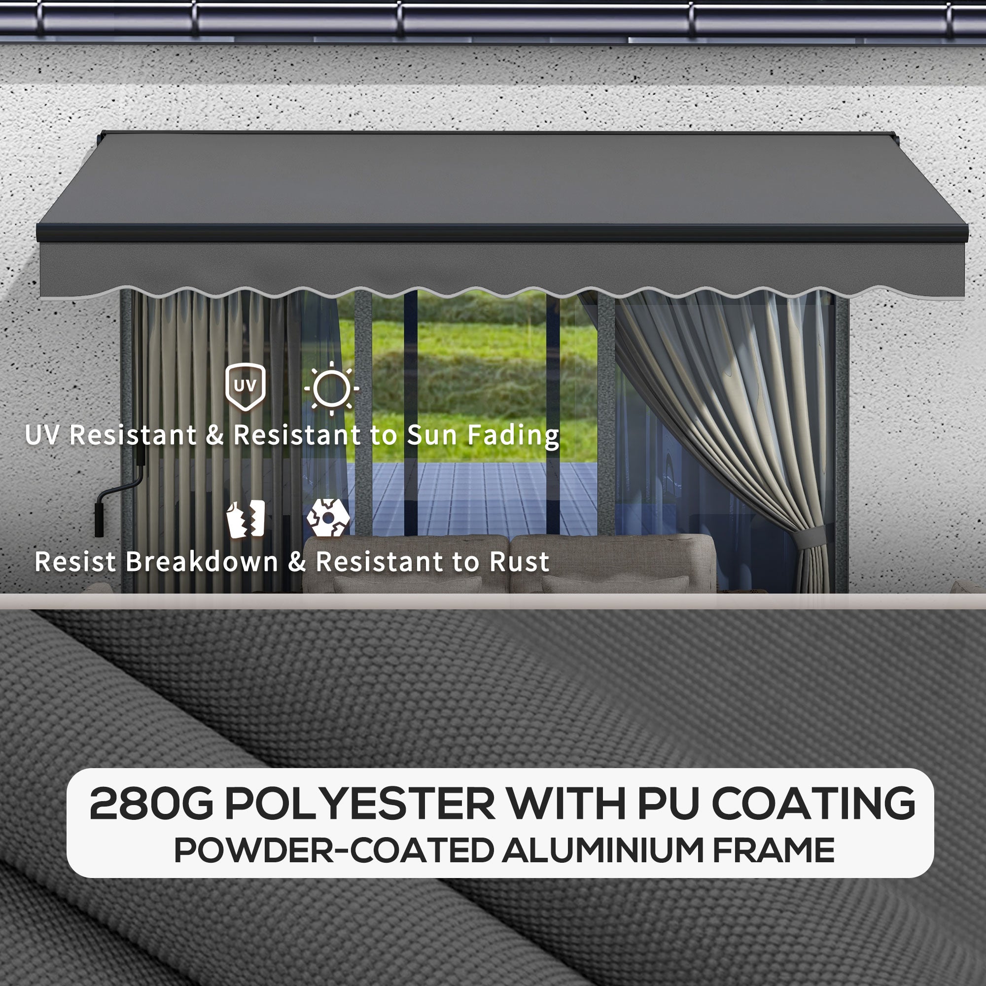 Outsunny 2.5 x 3.5m Aluminium Frame Electric Awning, with Remote - Dark Grey - North Peak Garden Furniture