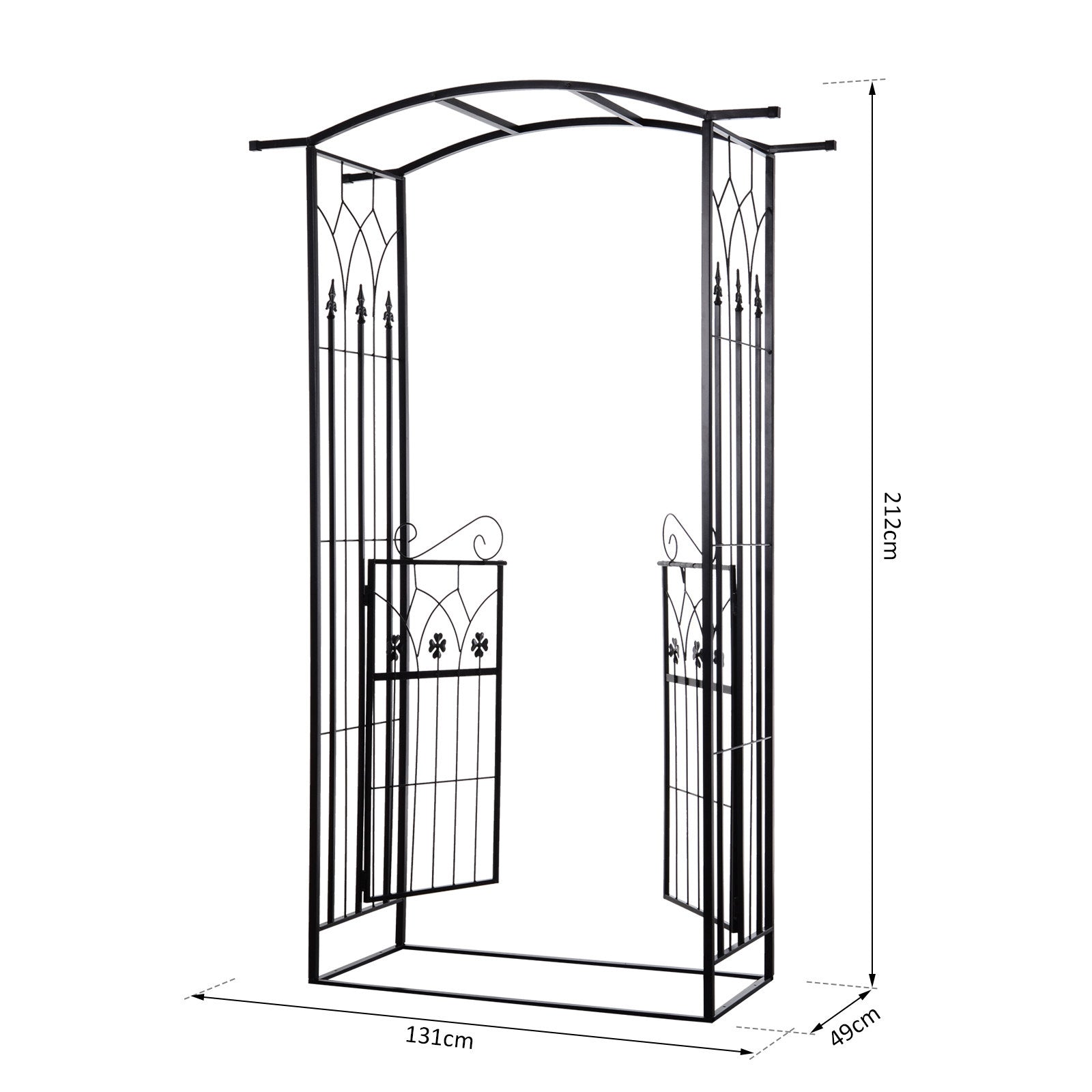 Outsunny Garden Outdoor Entrance Arch with Door Outdoor Patio Decoration for Rose Trellis Arbour Climbing Plant 131L x 49W x 200Hcm - North Peak Garden Furniture