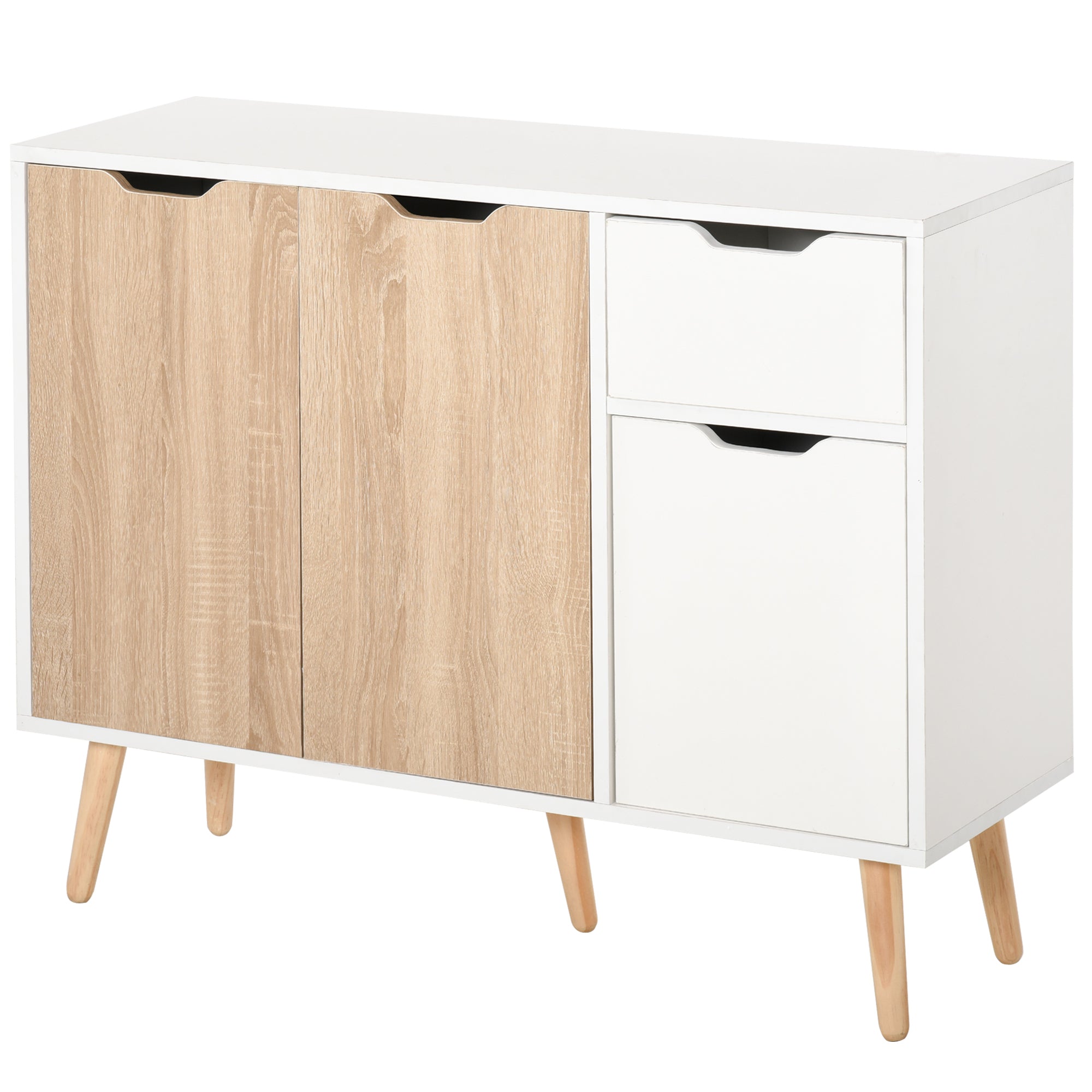 HOMCOM Sideboard Floor Standing Storage Cabinet with Drawer for Bedroom, Living Room, Home Office, Natural - North Peak Garden Furniture