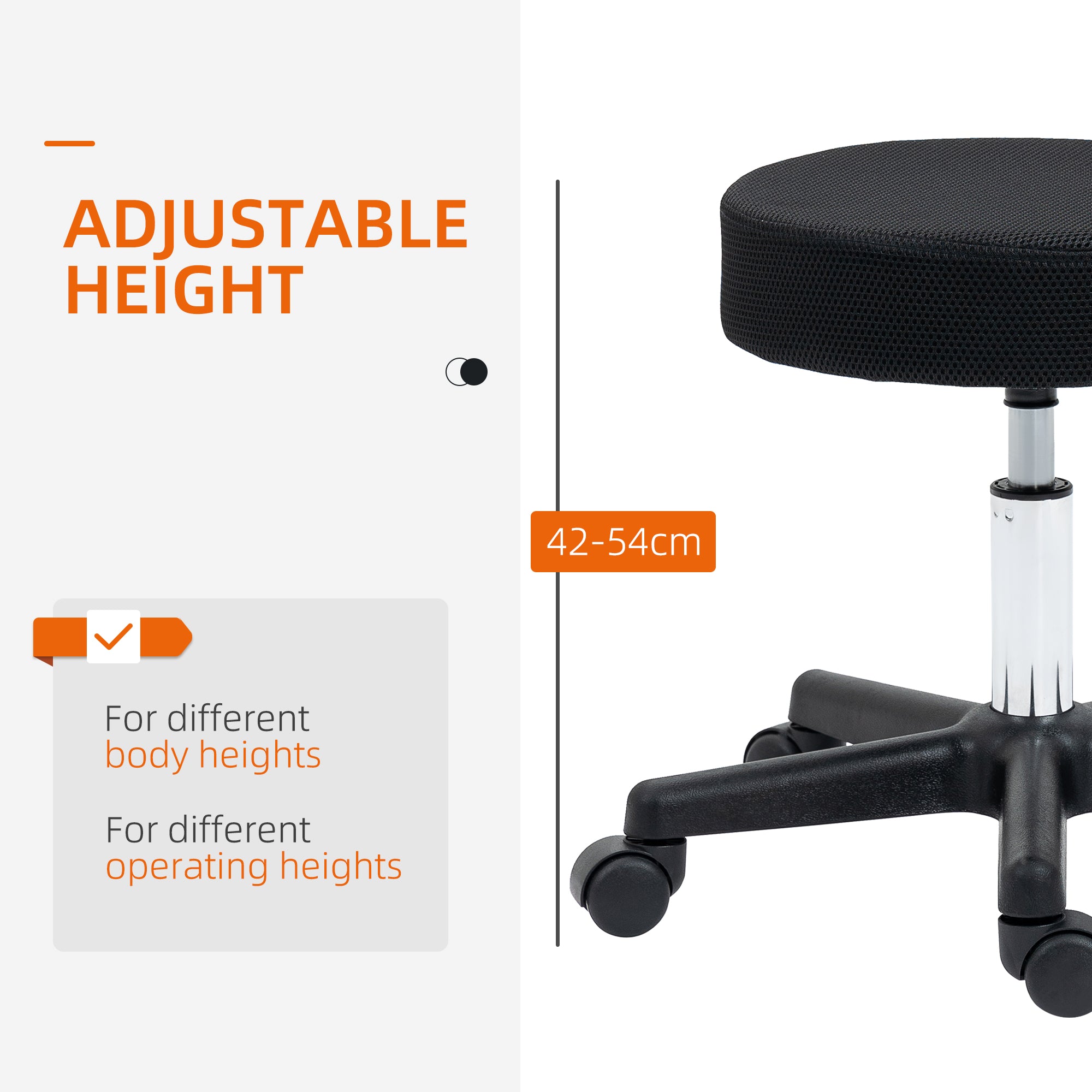 HOMCOM Hydraulic Swivel Salon Spa Stool Height Adjustable Facial Massage Tattoo with 3 Changeable Seat Covers, Black - North Peak Garden Furniture
