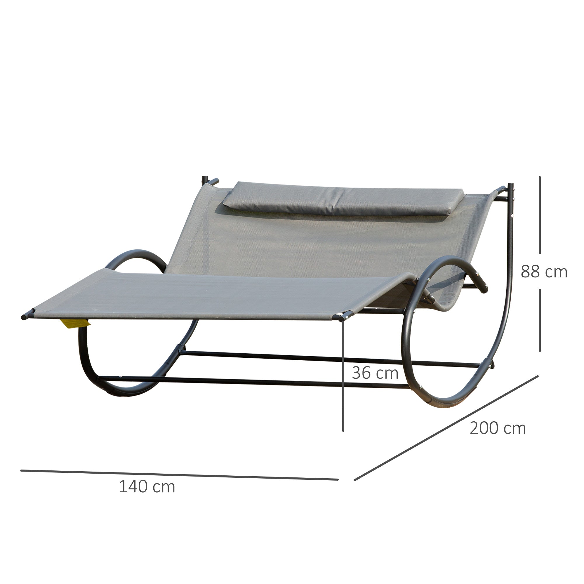 Outsunny Double Sun Lounger, Rocking Lounger Sunbed Daybed with Armrest and Headrest Pillow, for Two, For Outdoor Patio Garden, Grey - North Peak Garden Furniture
