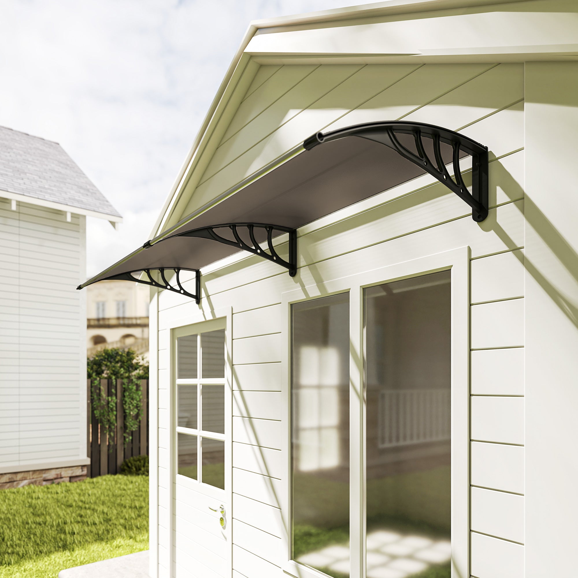 Outsunny 75 x 195 cm Curved Door Window Awning Canopy, Polycarbonate Cover Front Door Outdoor Patio, UV Rain Snow Protection Shelter, Brown