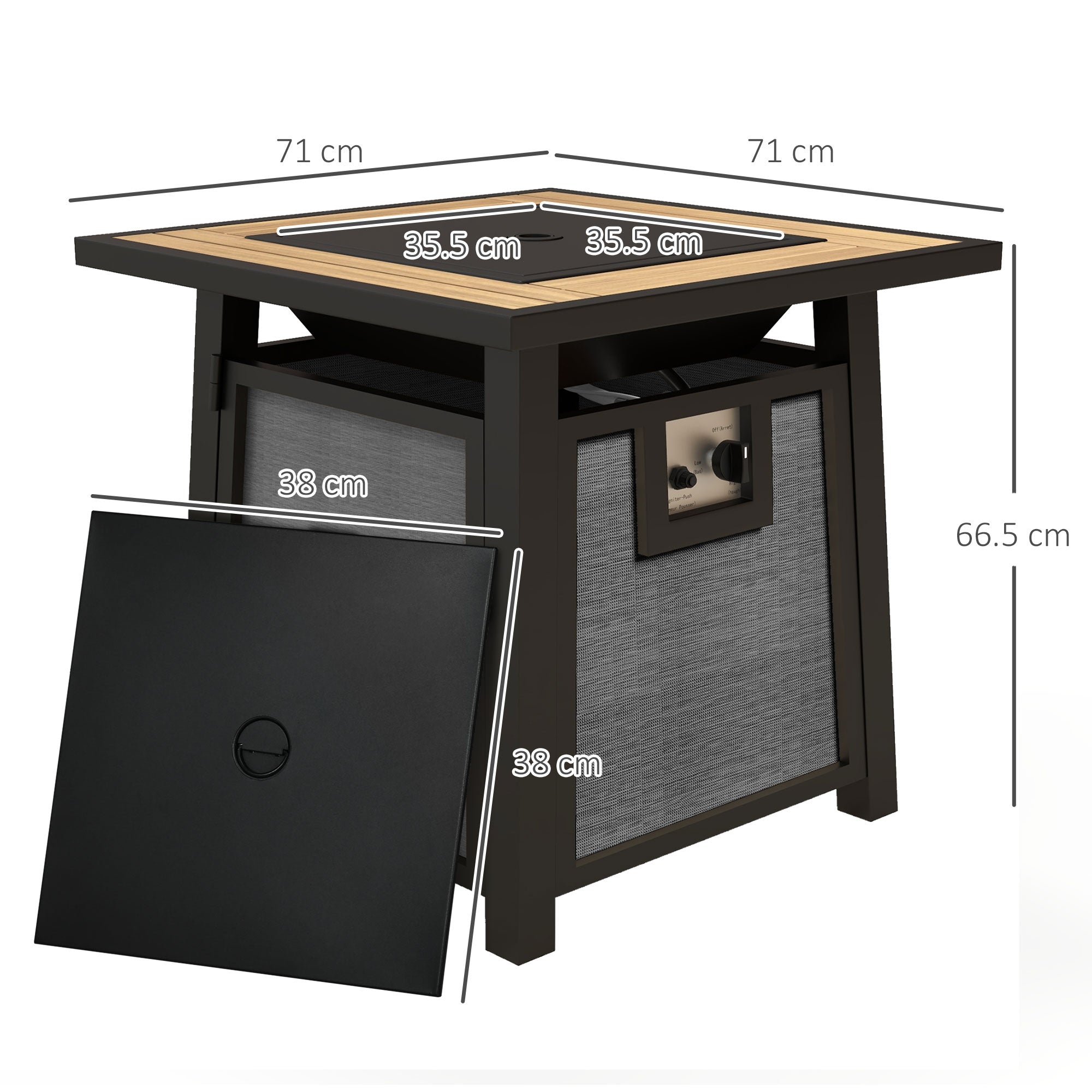 Outsunny 71 x 71cm 50,000 BTU Gas Fire Pit Table with Cover - Grey - North Peak Garden Furniture