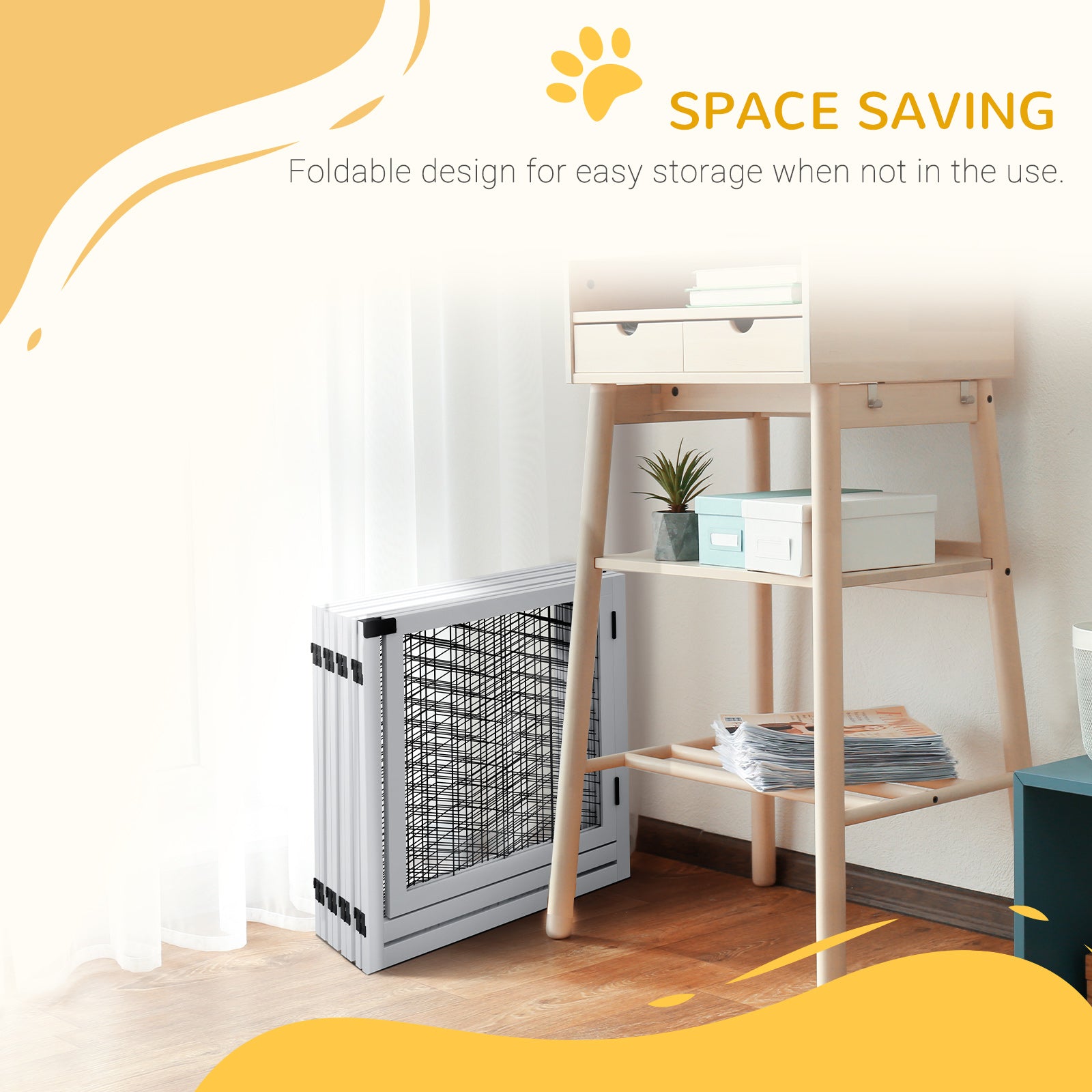 PawHut 8 Panels Foldable Pet Gate with Support Feet, for House, Doorway, Stairs, Small and Medium Dogs - White - North Peak Garden Furniture